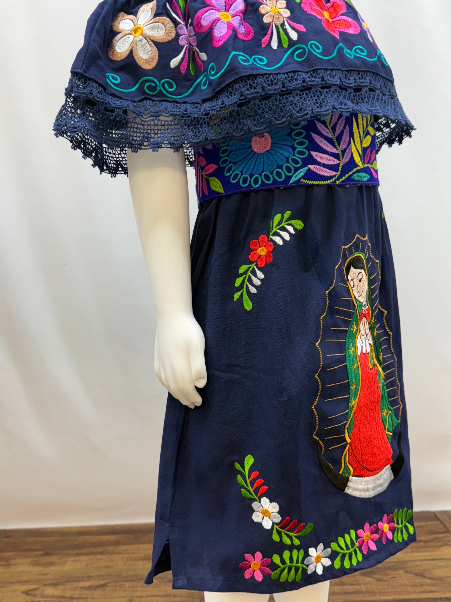 Girl's Virgen de Guadalupe Embroidered Dress with Belt