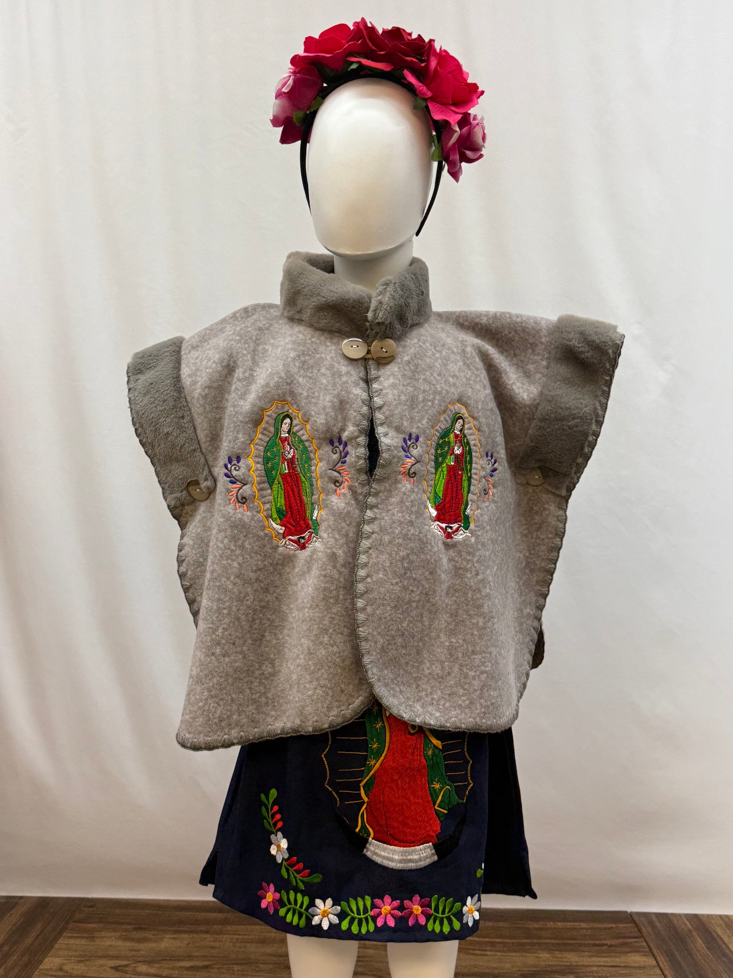 Girl's Virgen de Guadalupe Embroidered Dress with Belt