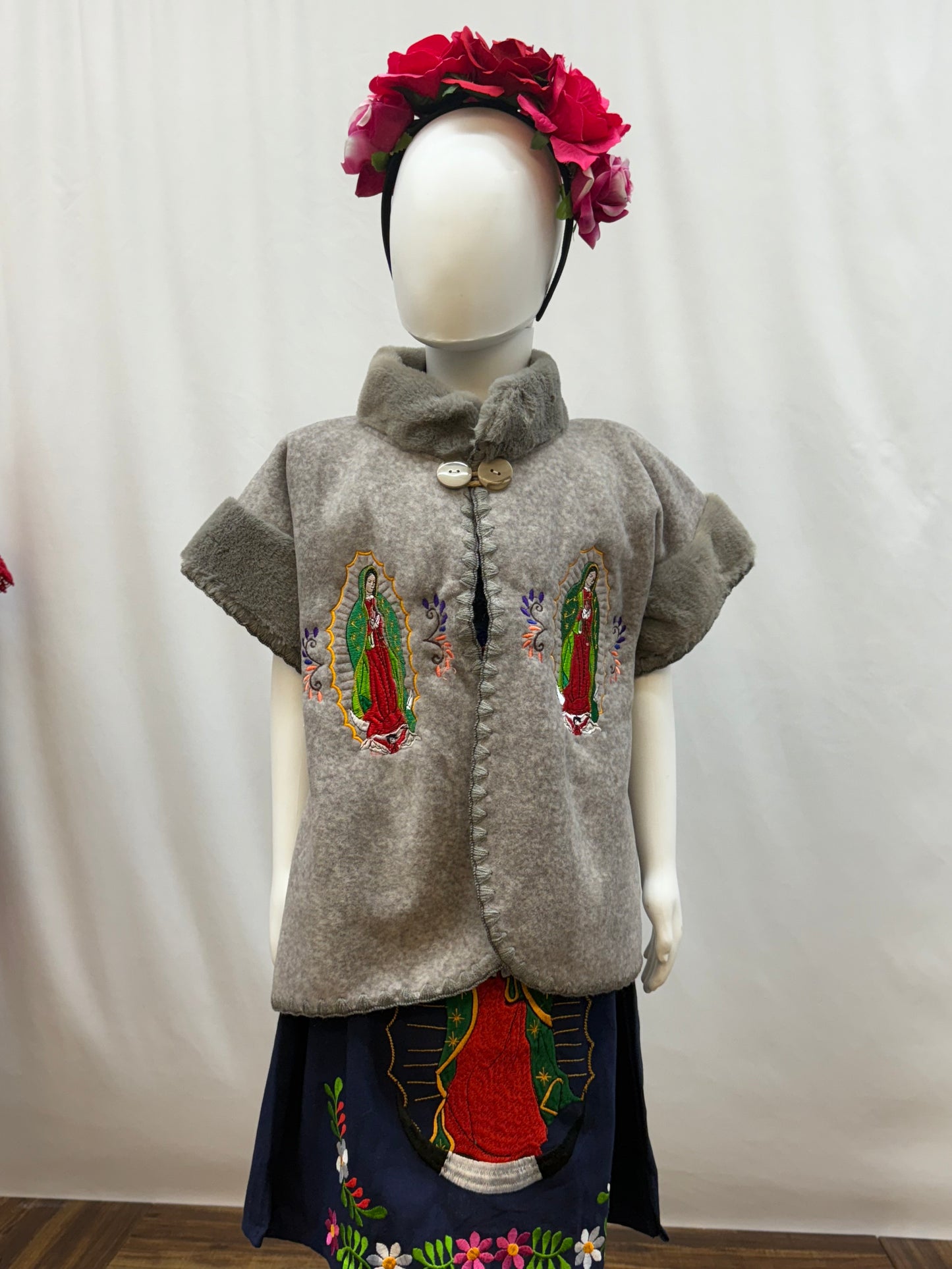 Girl's Virgen de Guadalupe Embroidered Dress with Belt