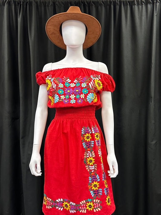 New Style Women's Guatemalan Embroidered Floral Dress with Elastic Waist