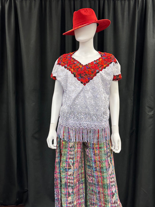 Guatemalan Crochet Floral V-Neck Huipil from Aguacatan Huehuetenango