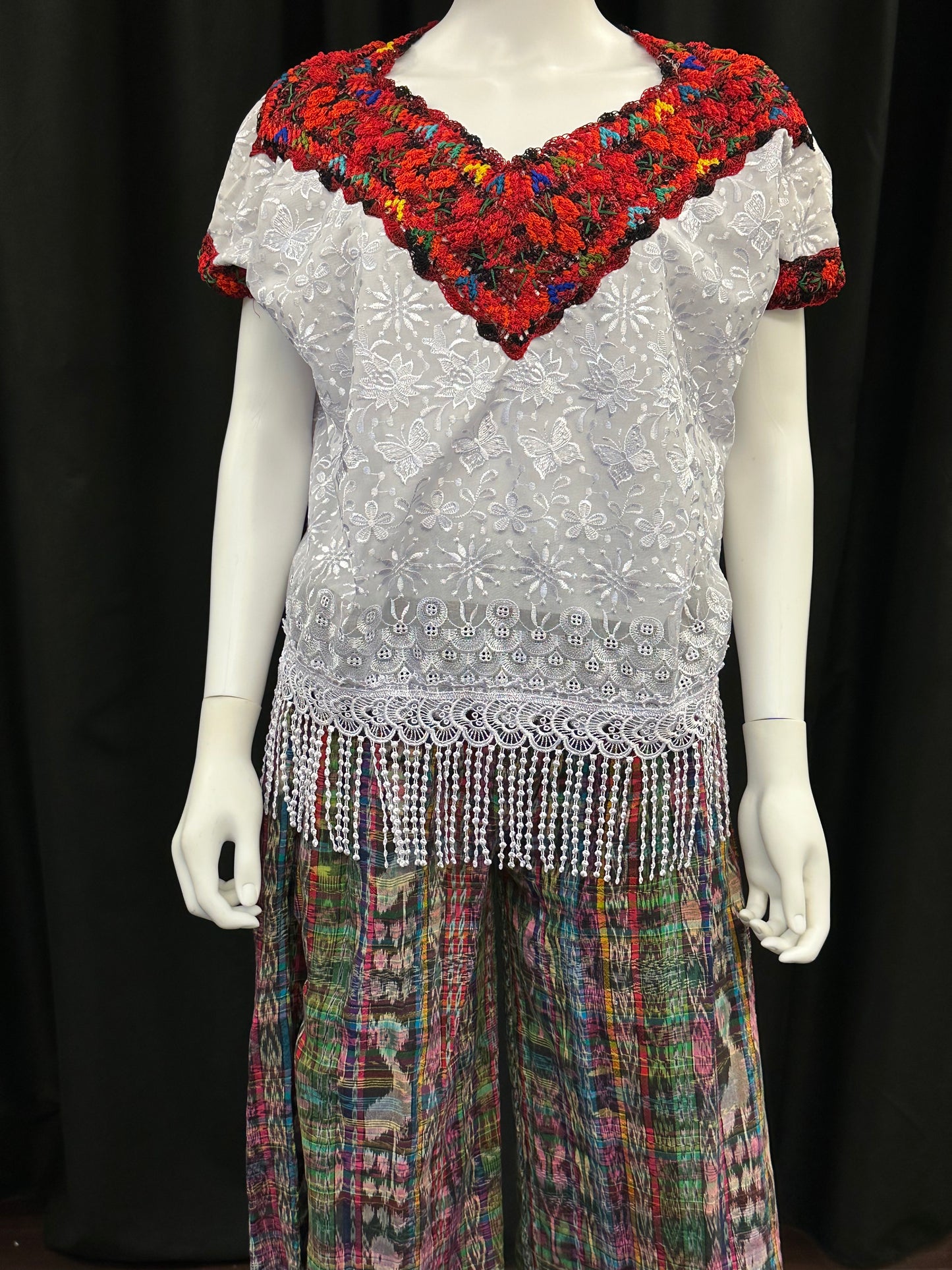 Guatemalan Crochet Floral V-Neck Huipil from Aguacatan Huehuetenango