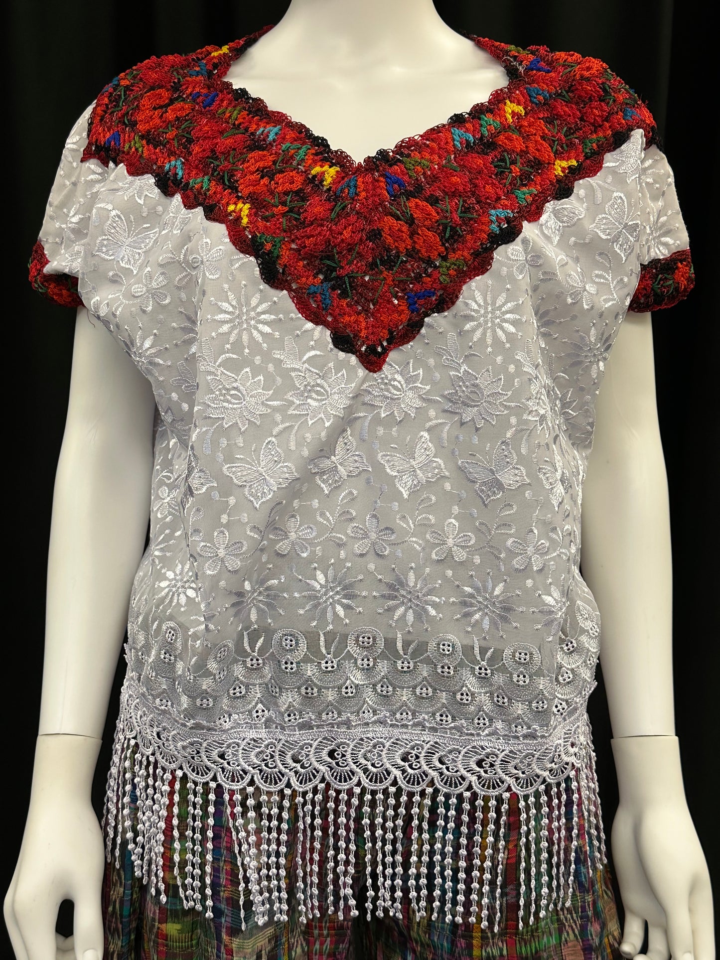 Guatemalan Crochet Floral V-Neck Huipil from Aguacatan Huehuetenango