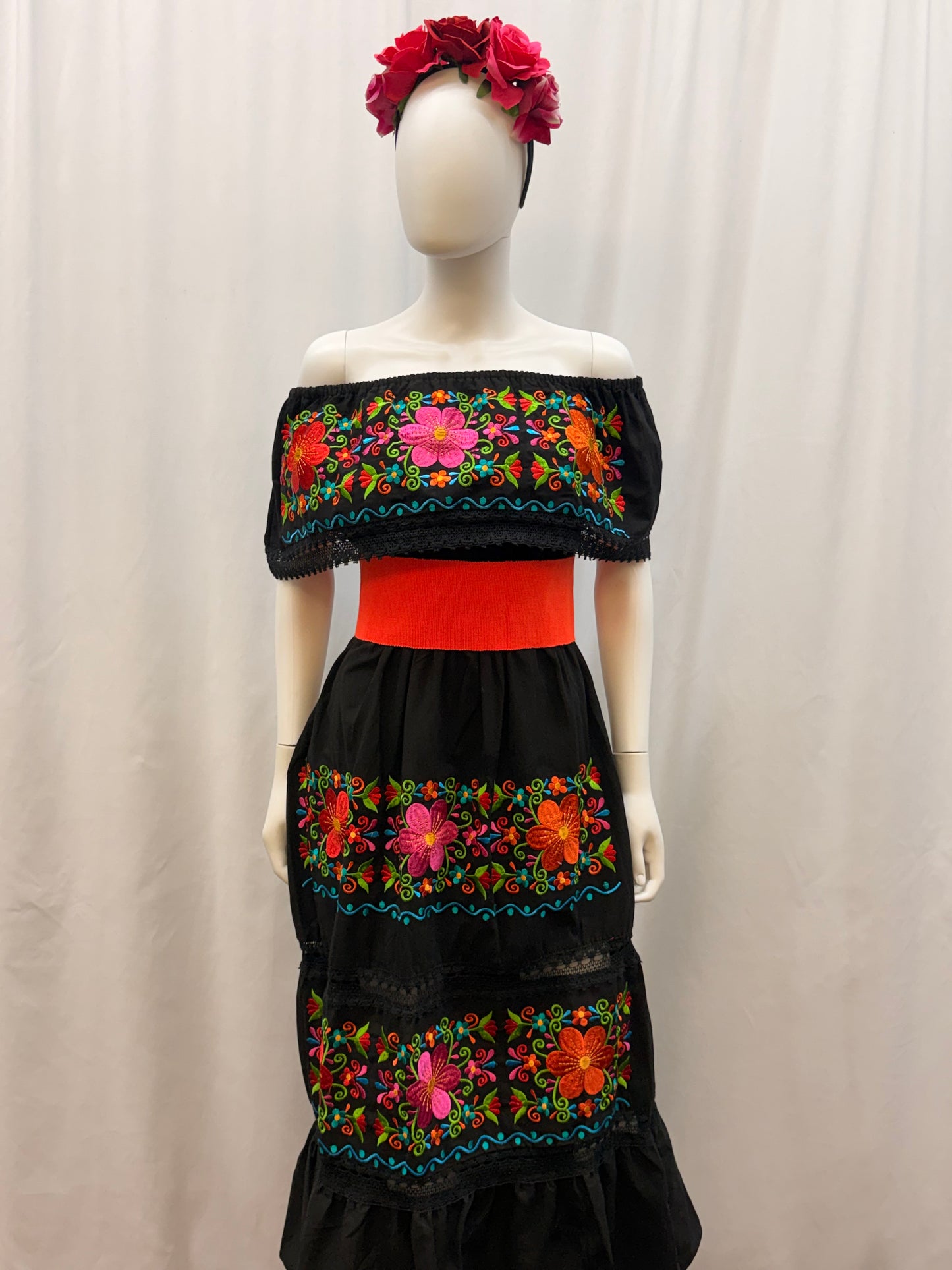 Women's Mexican Off the Shoulder Floral Embroidered Dress