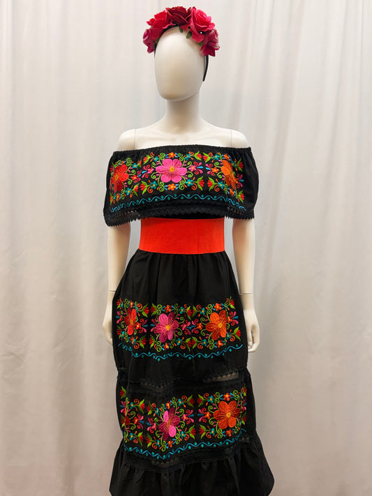 Women's Mexican Off the Shoulder Floral Embroidered Dress