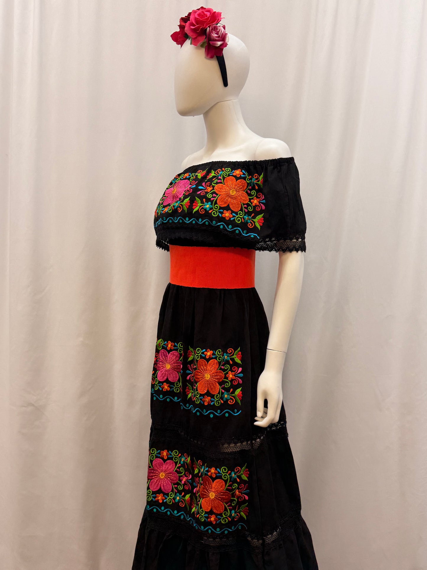 Women's Mexican Off the Shoulder Floral Embroidered Dress