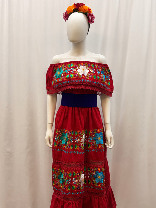 Women's Mexican Off the Shoulder Floral Embroidered Dress