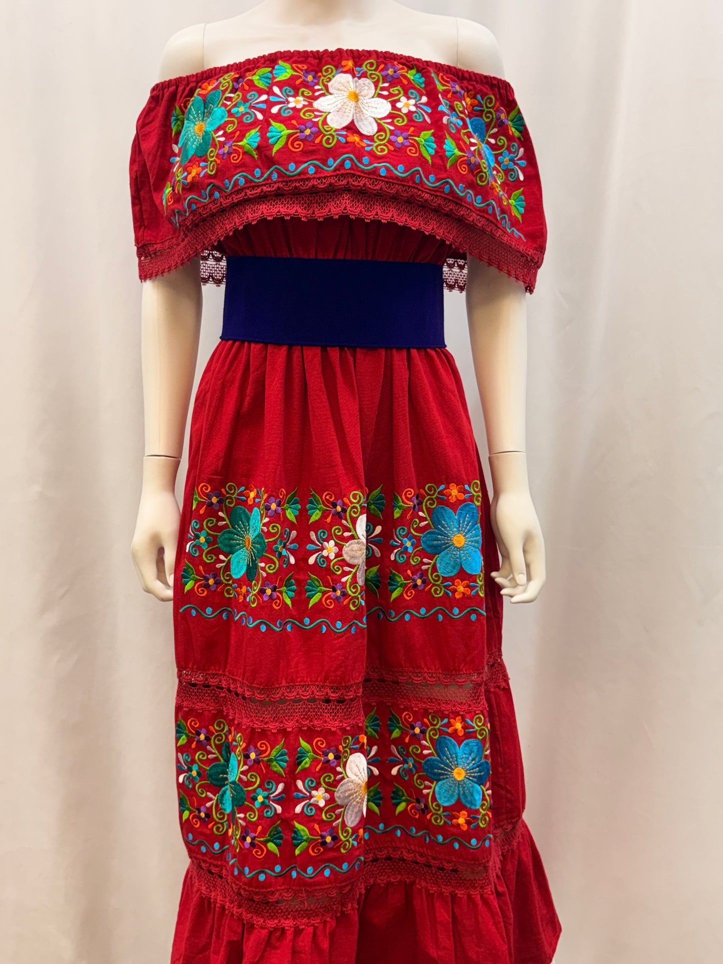 Women's Mexican Off the Shoulder Floral Embroidered Dress