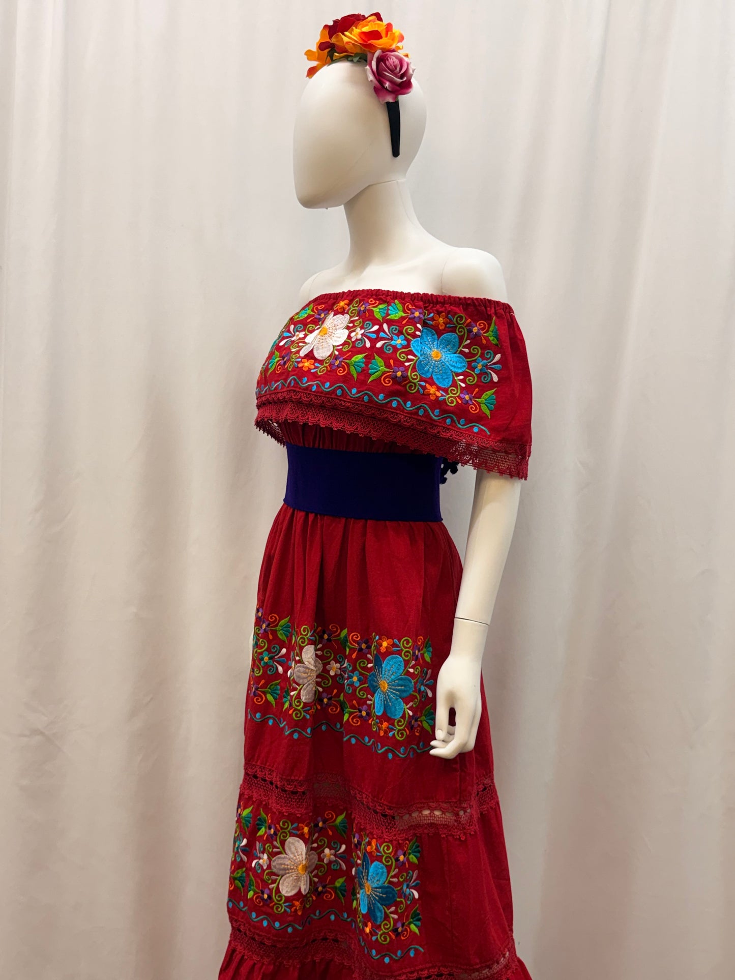 Women's Mexican Off the Shoulder Floral Embroidered Dress