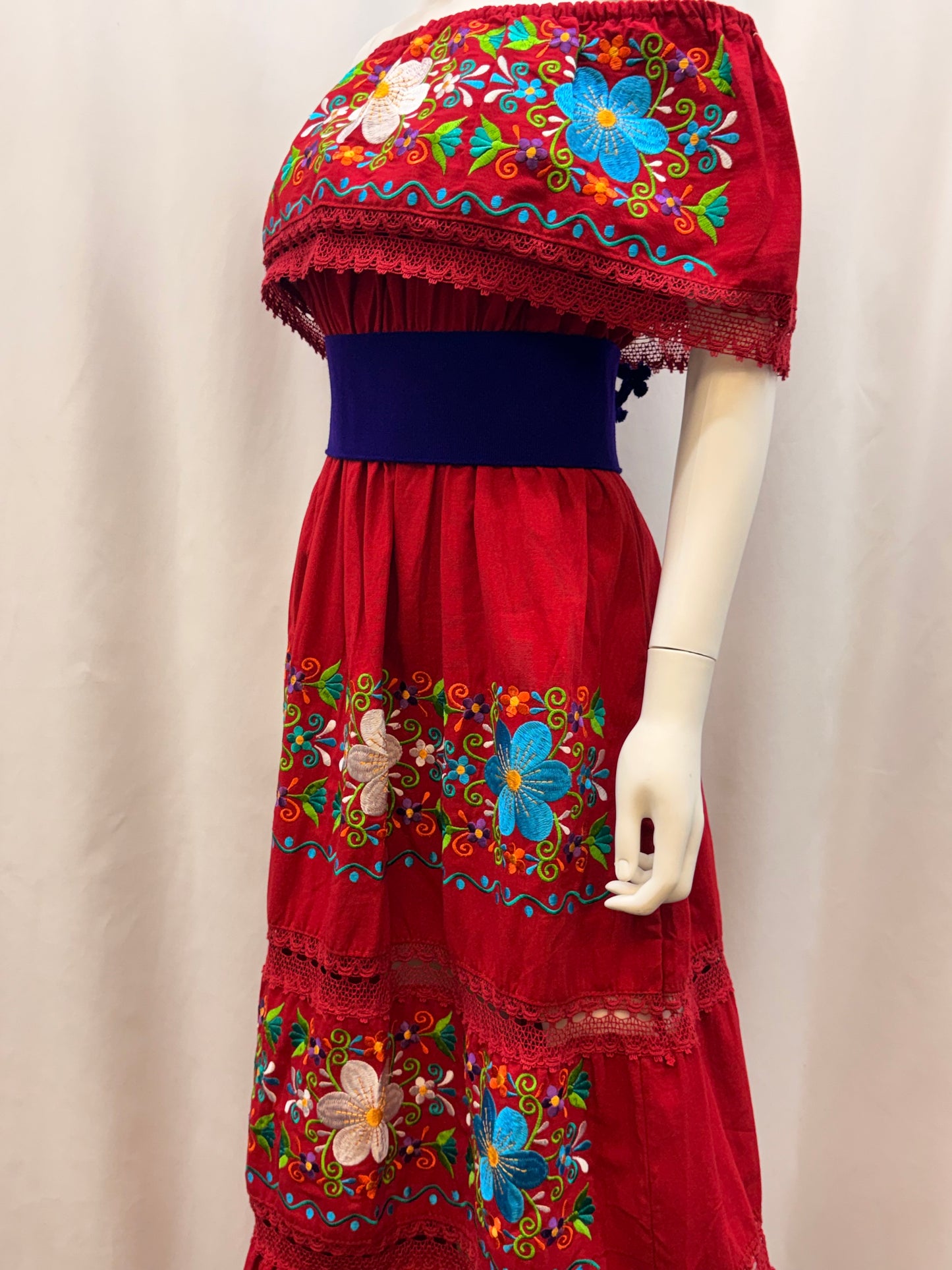 Women's Mexican Off the Shoulder Floral Embroidered Dress
