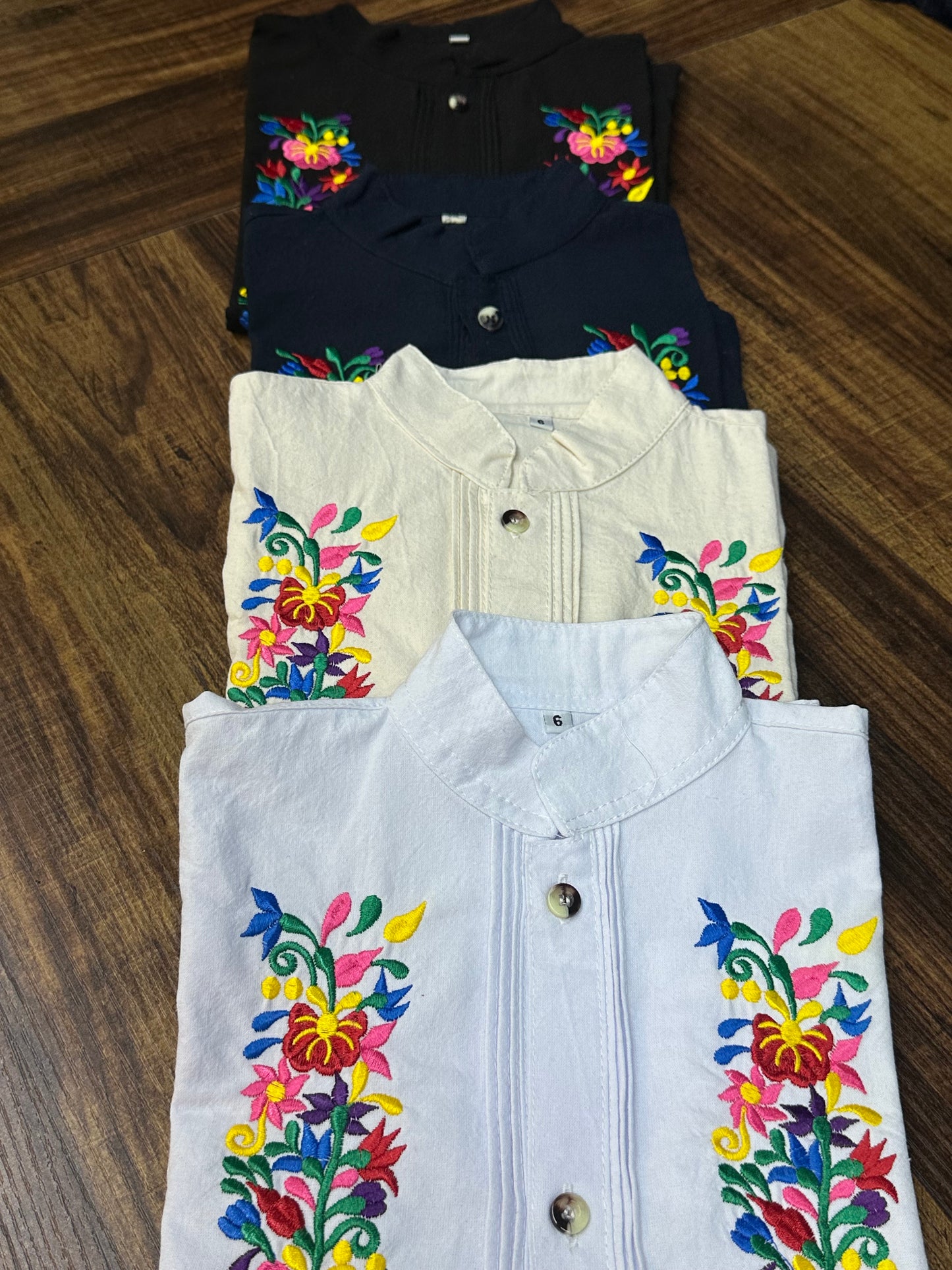 Boy's Mexican Embroidered Floral Guayabera