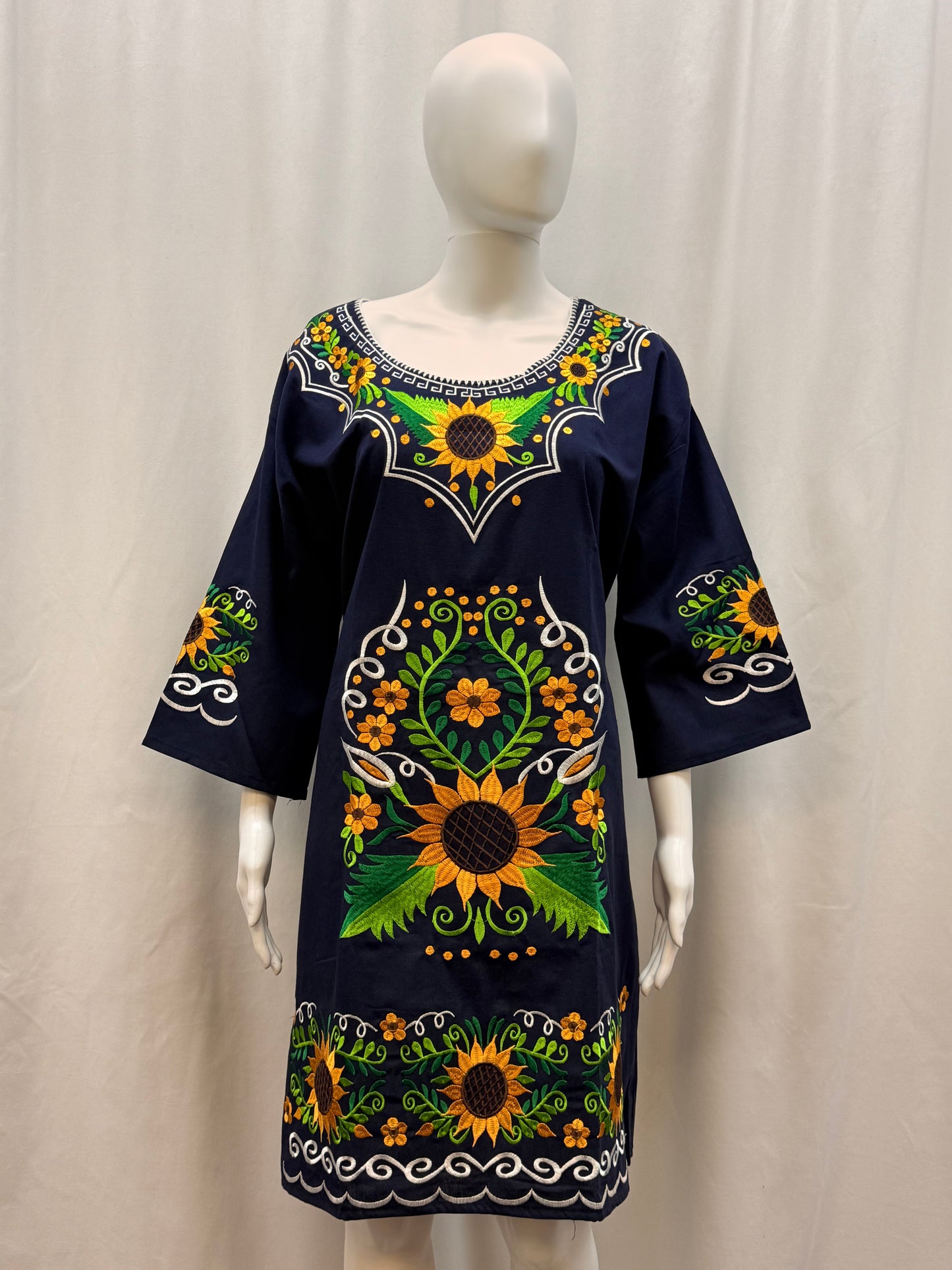Women's Mexican Sunflower Embroidered Dress