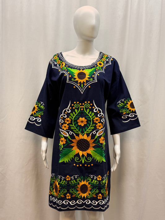 Women's Mexican Sunflower Embroidered Dress
