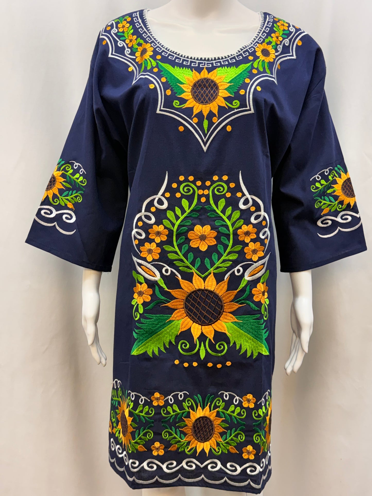 Women's Mexican Sunflower Embroidered Dress