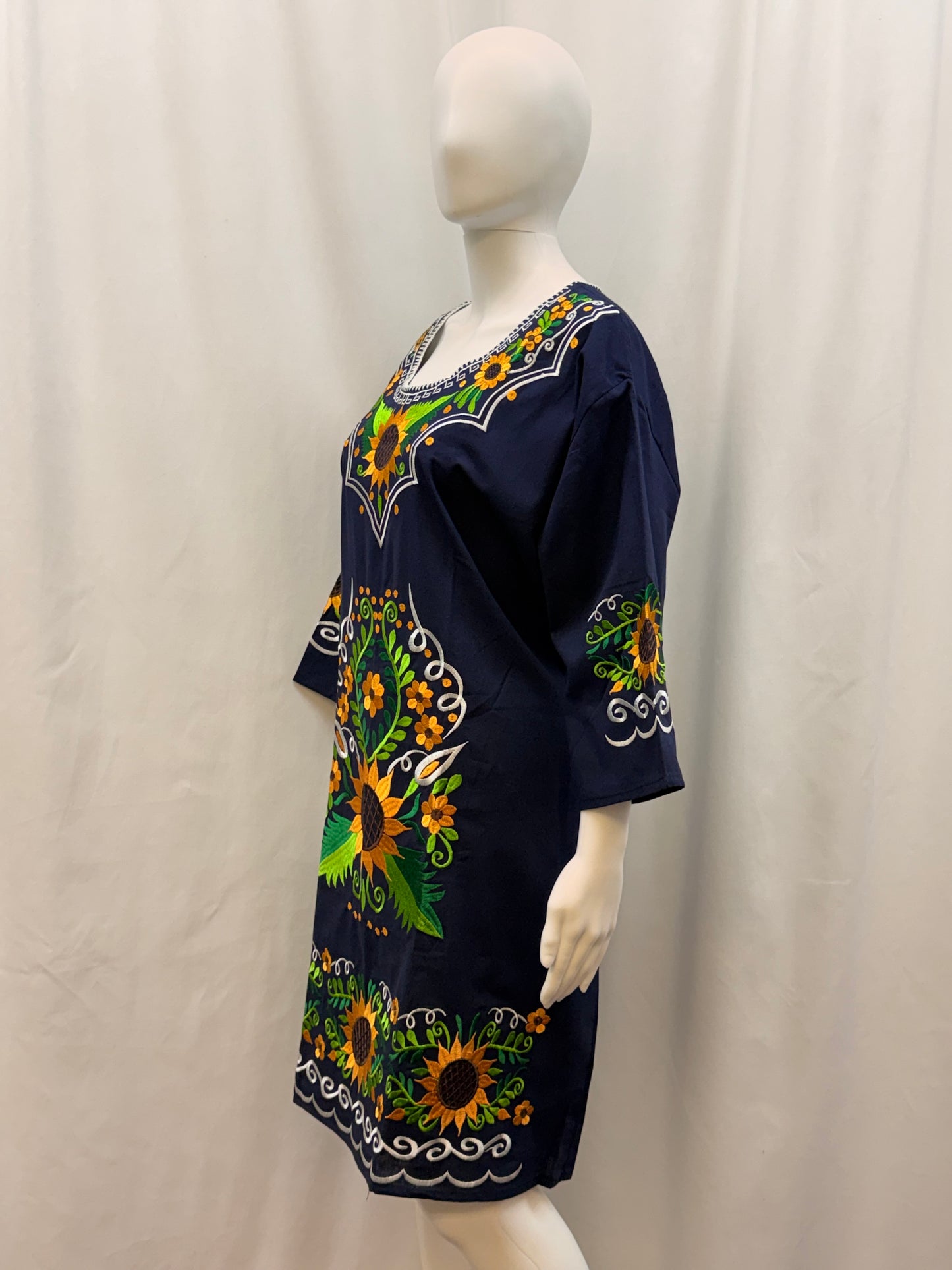 Women's Mexican Sunflower Embroidered Dress