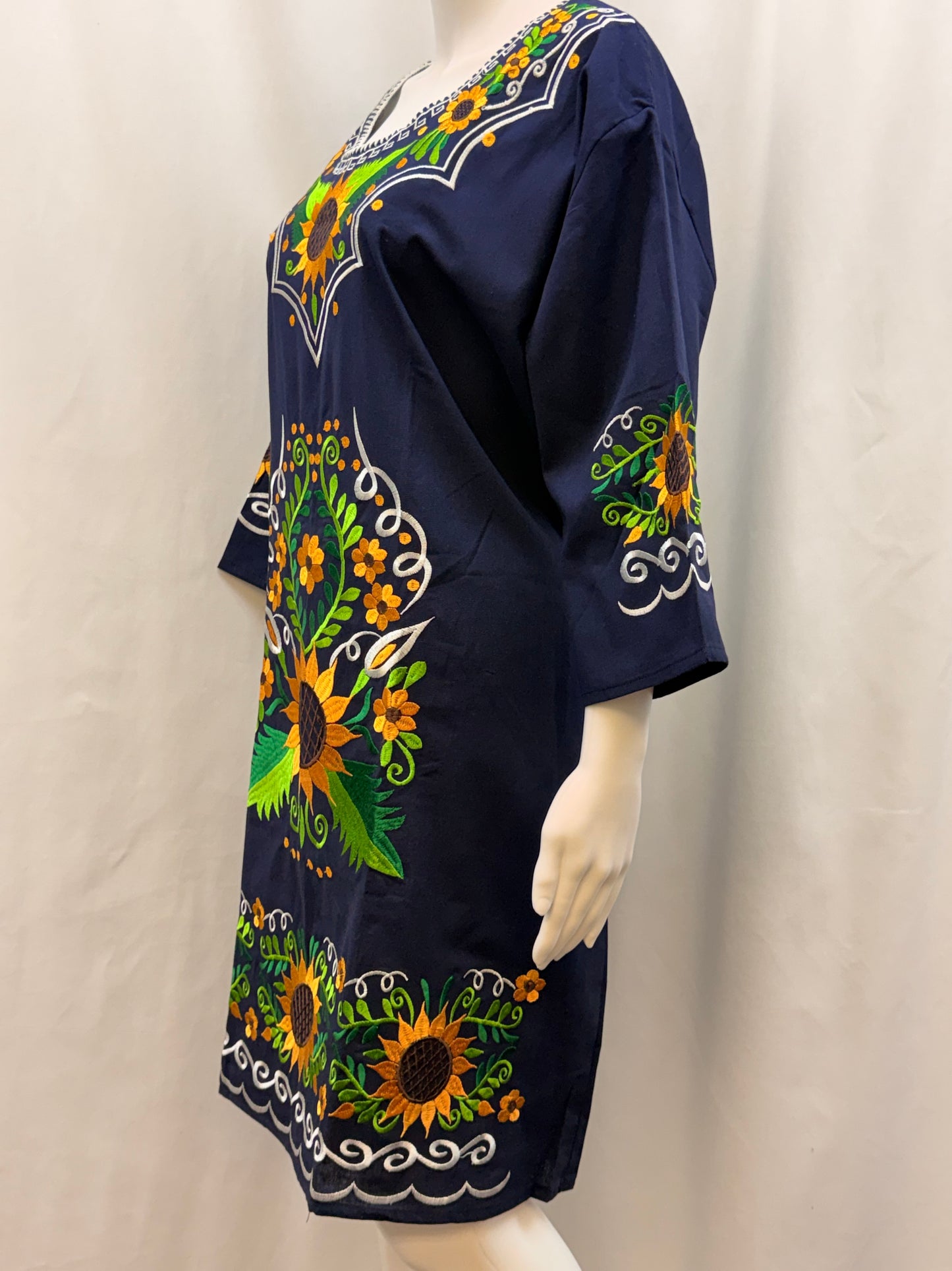 Women's Mexican Sunflower Embroidered Dress