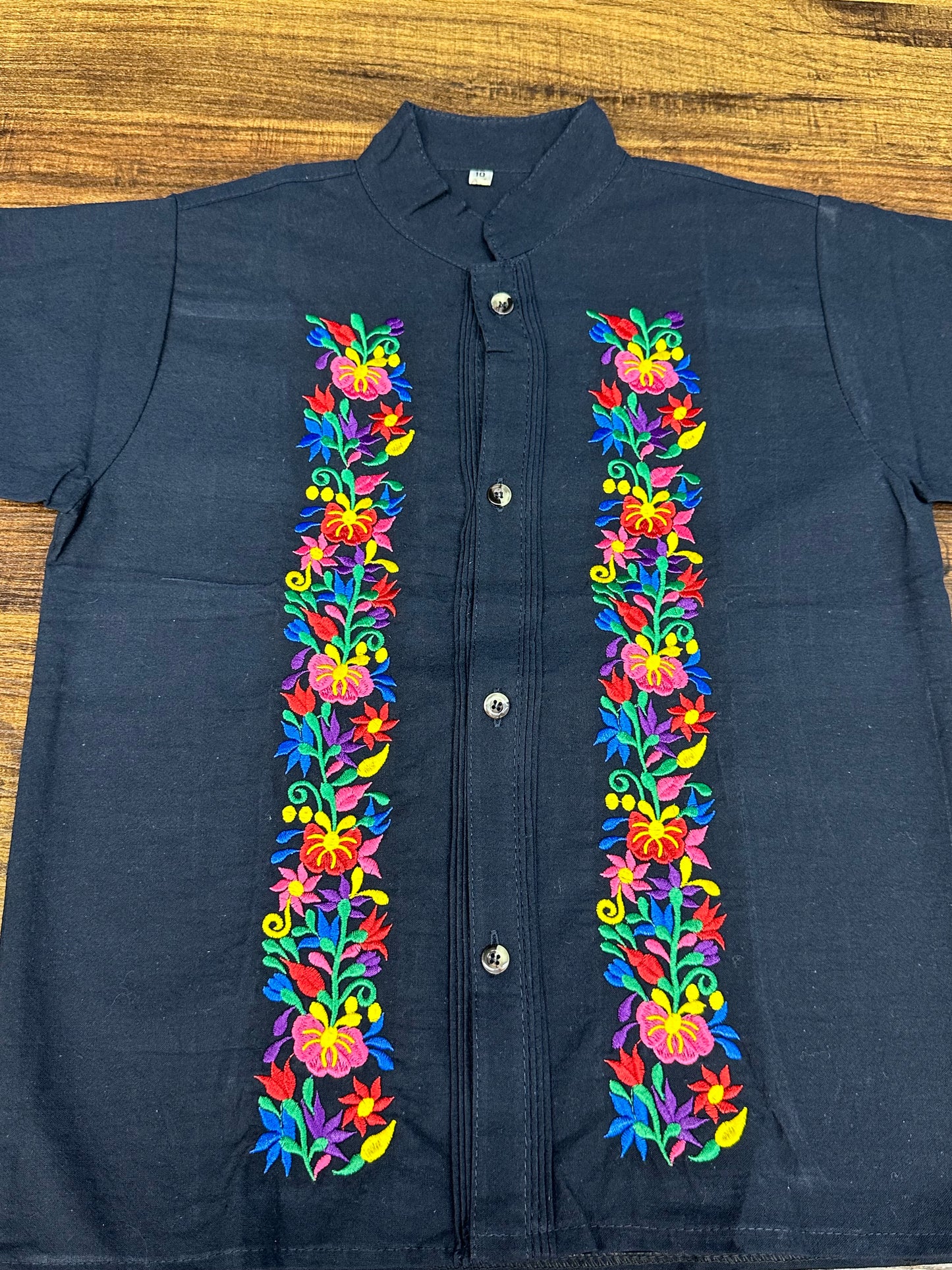 Boy's Mexican Embroidered Floral Guayabera