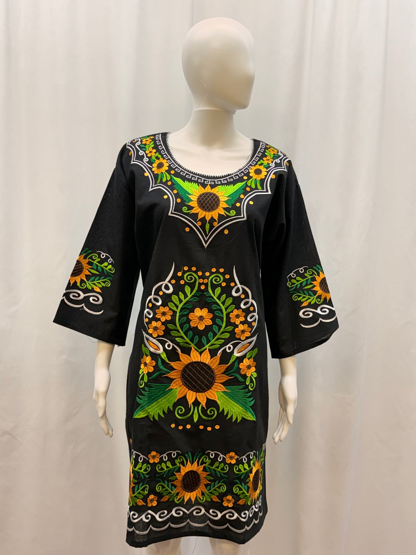 Women's Mexican Sunflower Embroidered Dress
