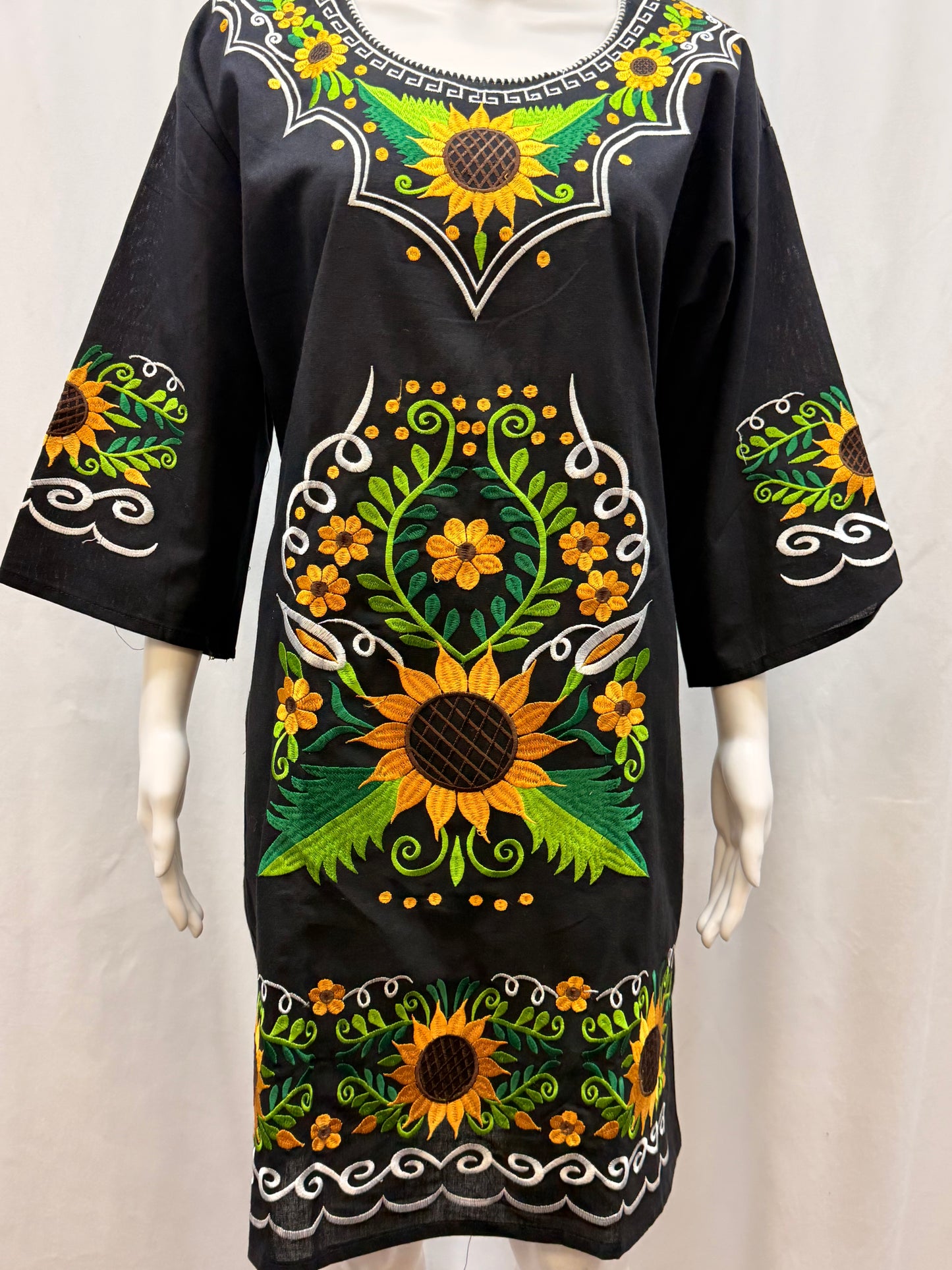 Women's Mexican Sunflower Embroidered Dress