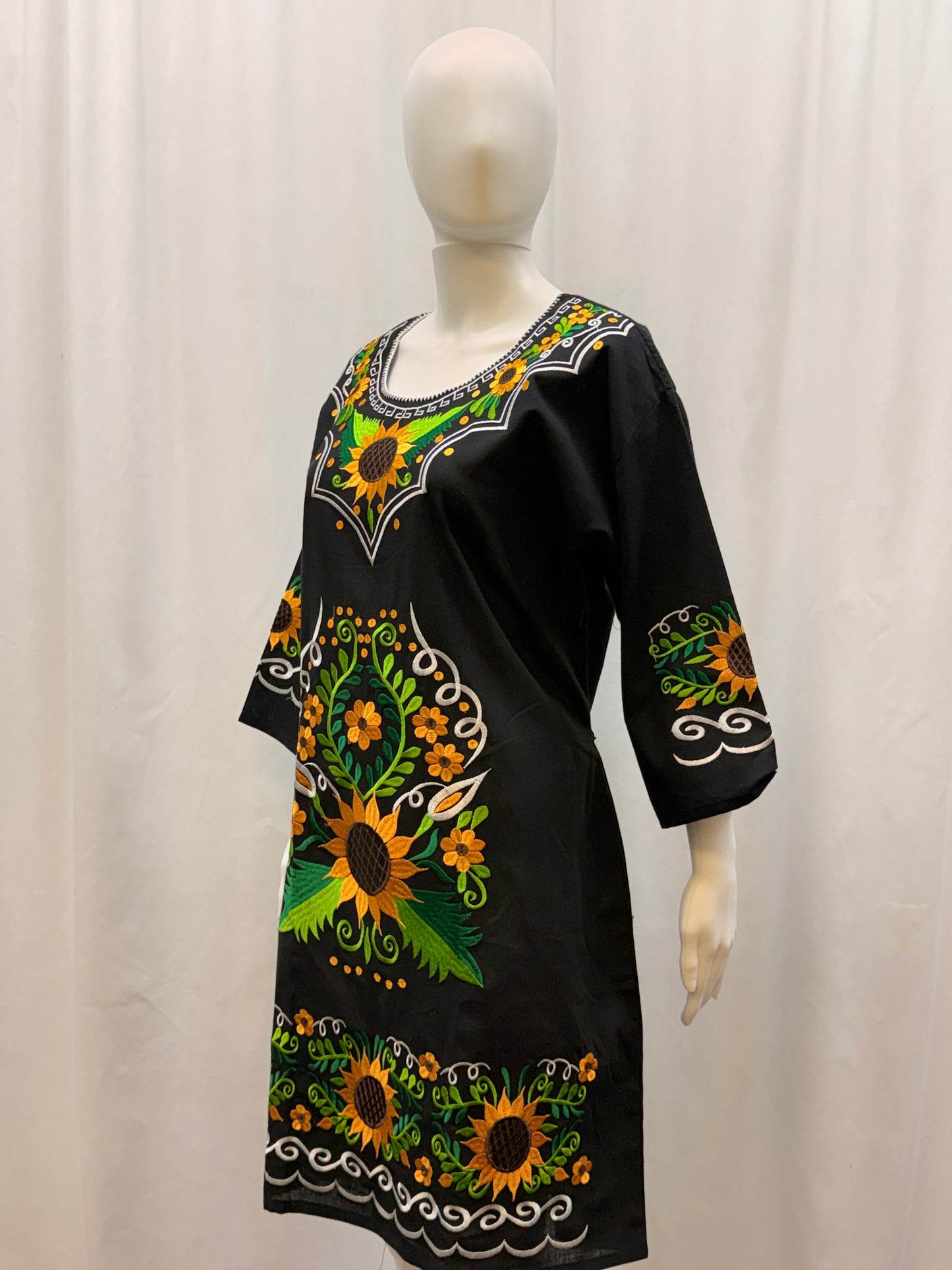 Women's Mexican Sunflower Embroidered Dress