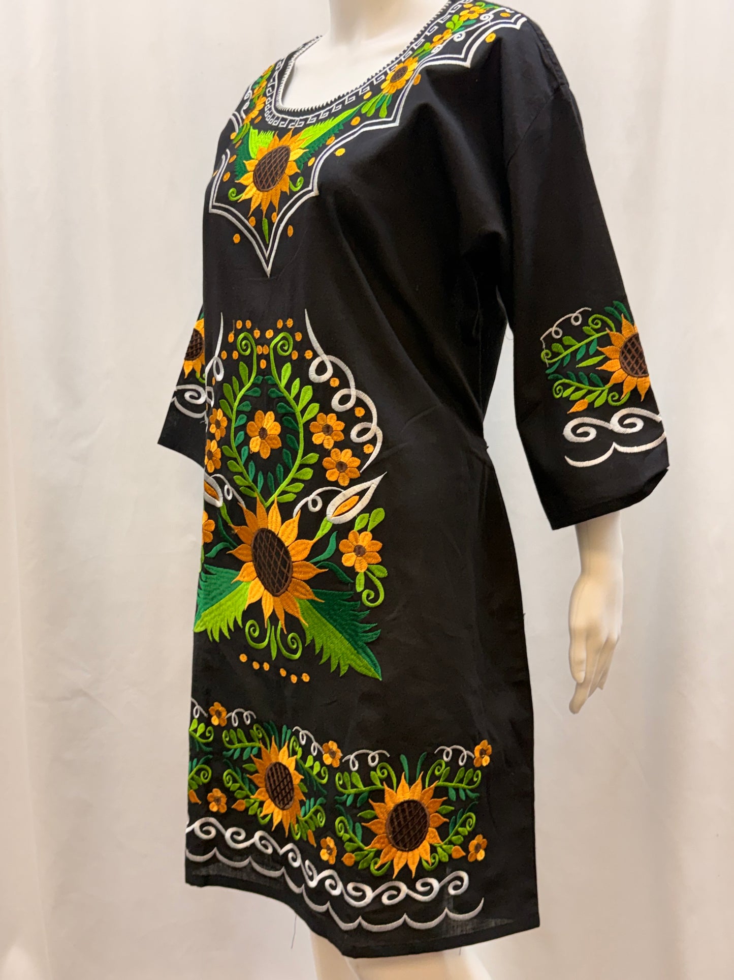 Women's Mexican Sunflower Embroidered Dress