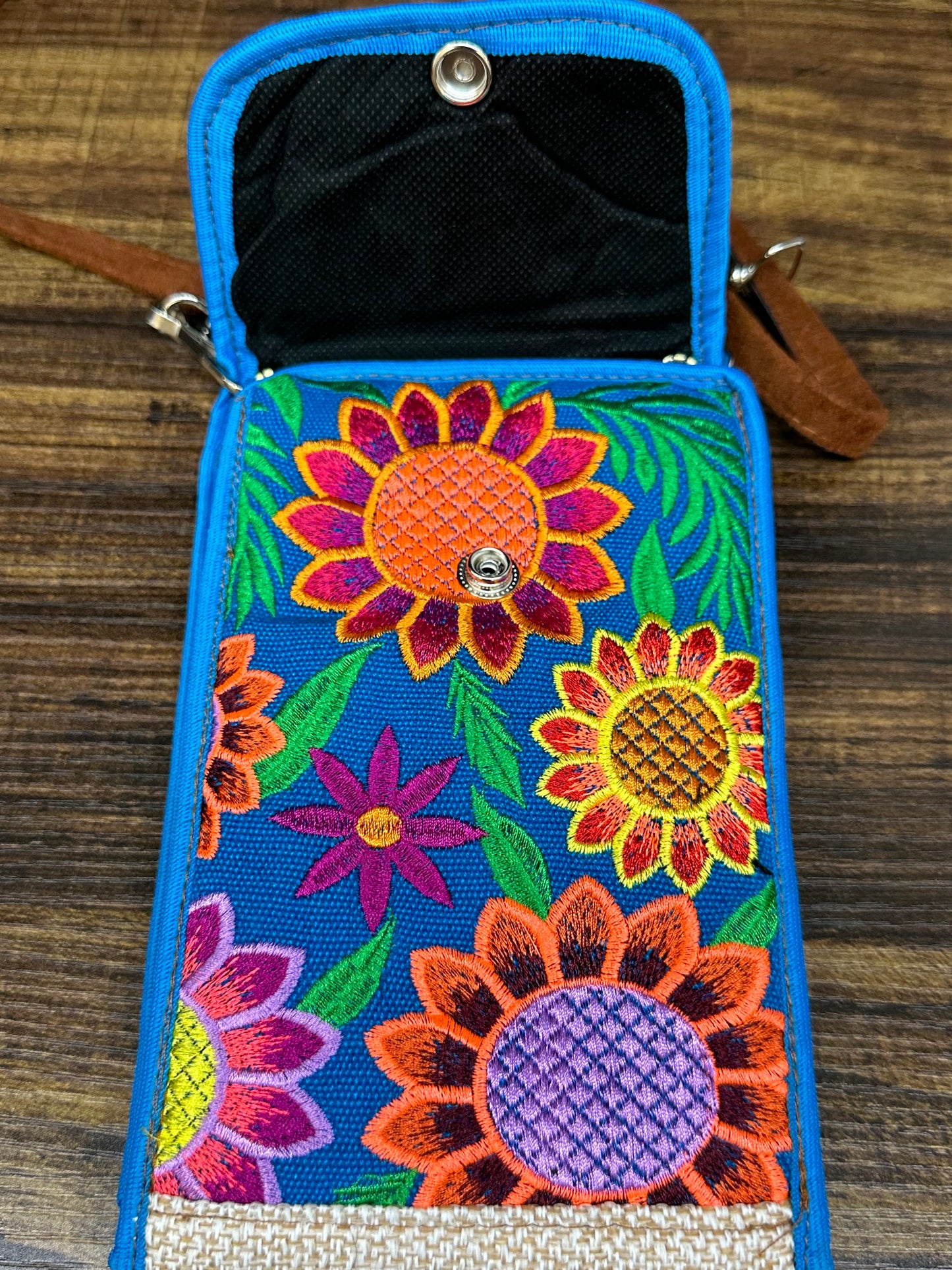 Guatemala Embroidered Sunflower Phone Case with Zipper