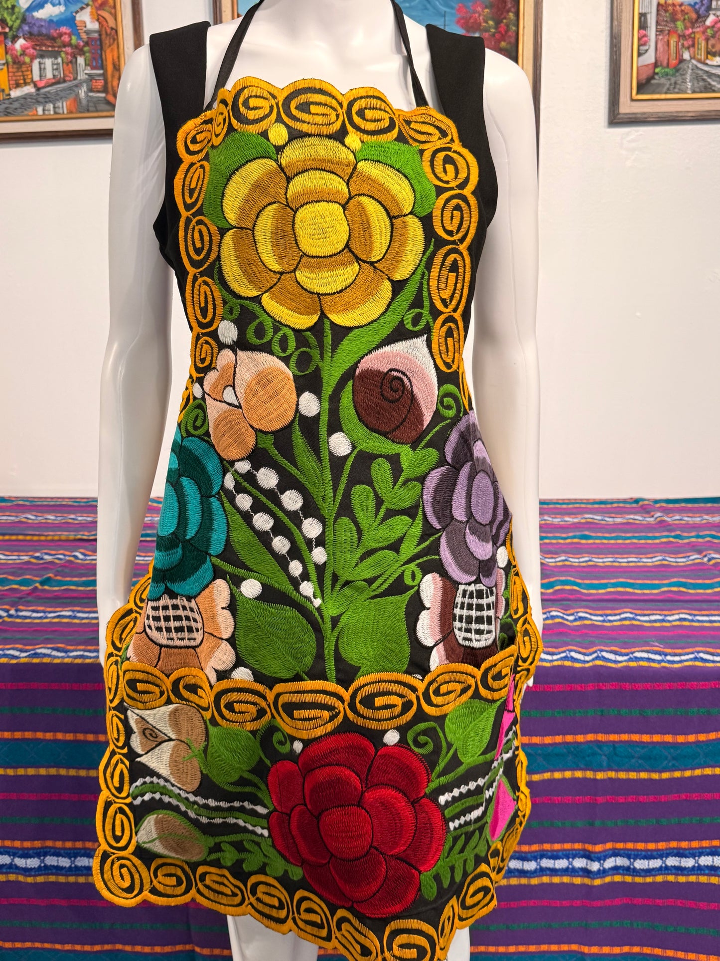 Women's Mexican Embroidered Floral Apron