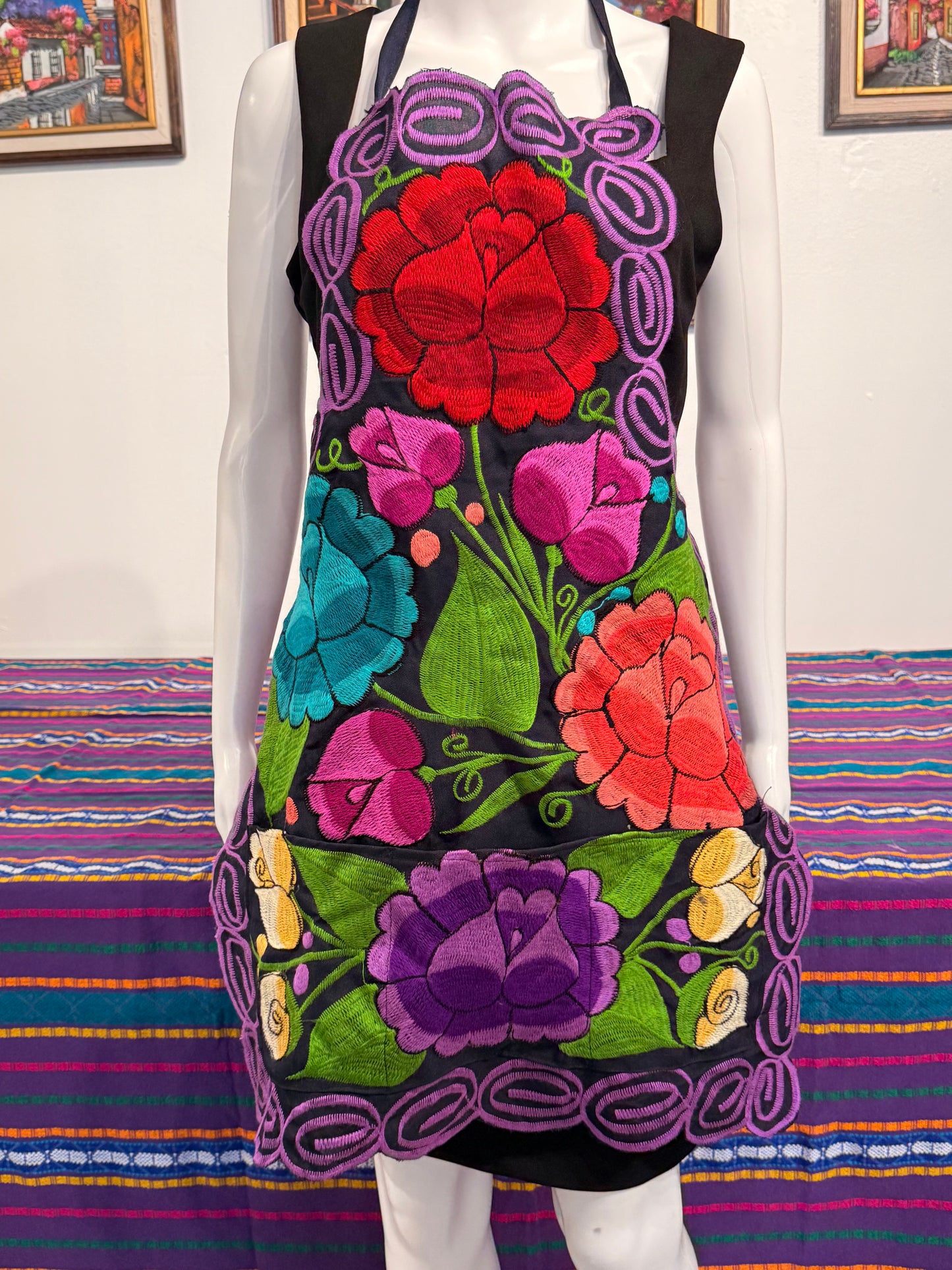 Women's Mexican Embroidered Floral Apron