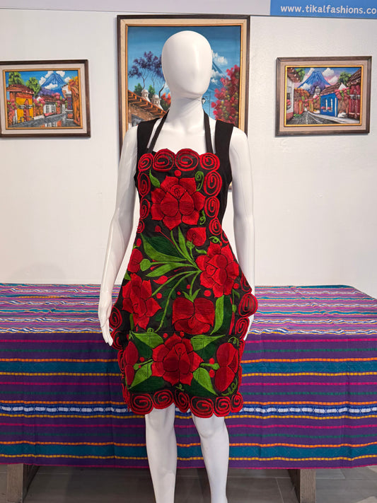 Women's Mexican Embroidered Red Roses Apron
