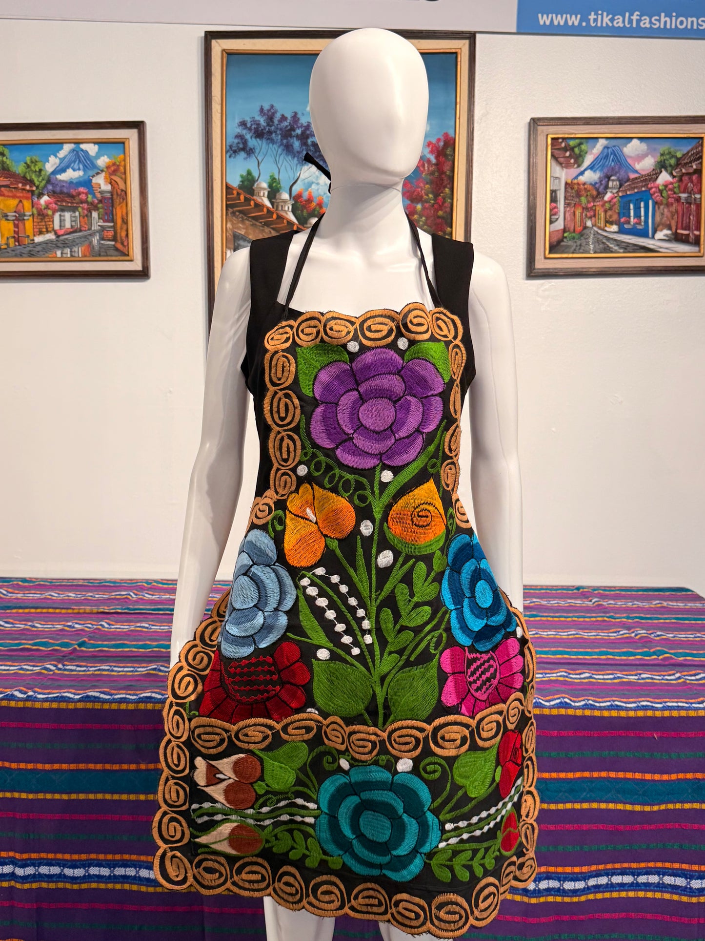 Women's Mexican Embroidered Floral Apron