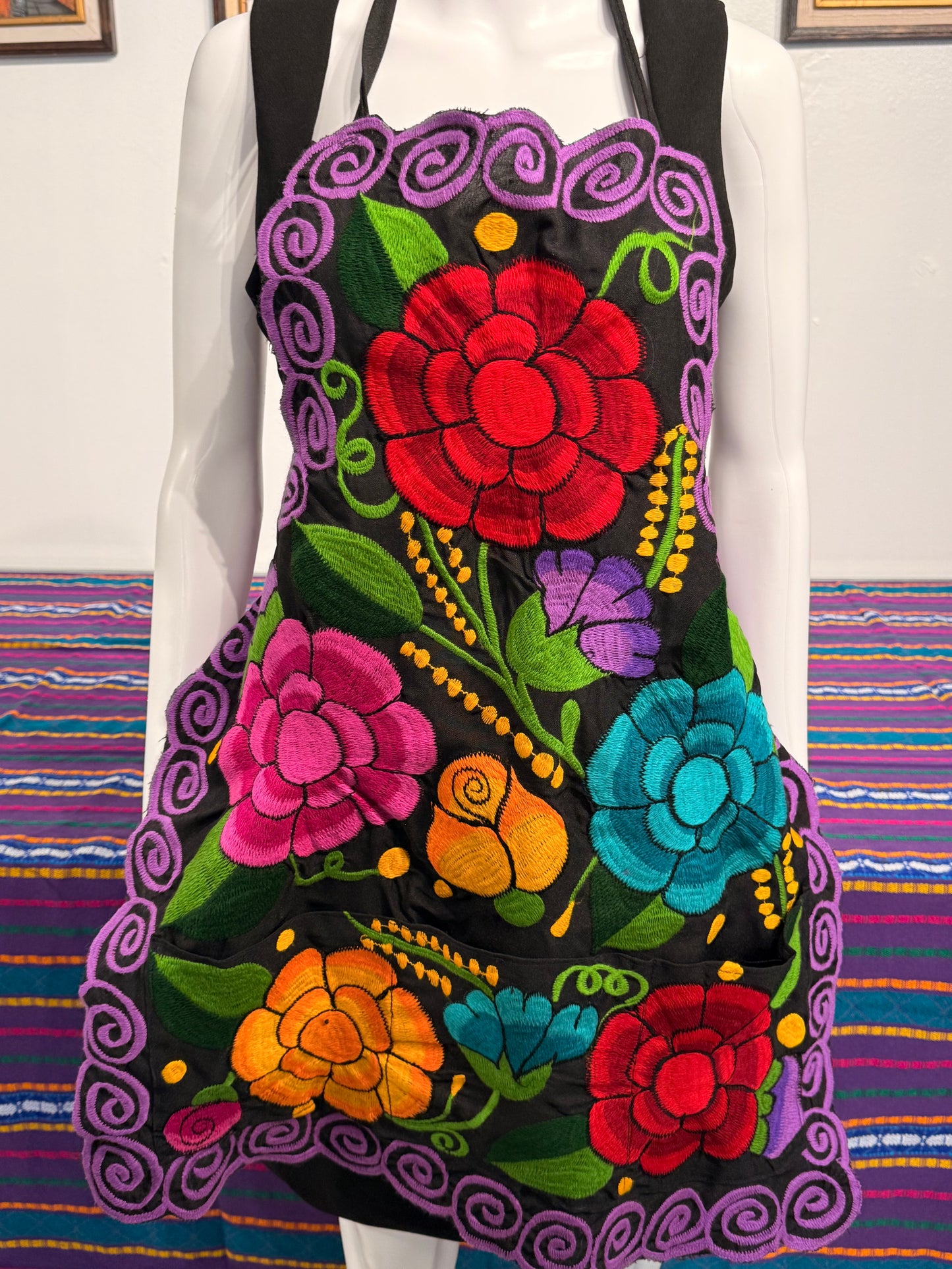 Women's Mexican Embroidered Floral Apron