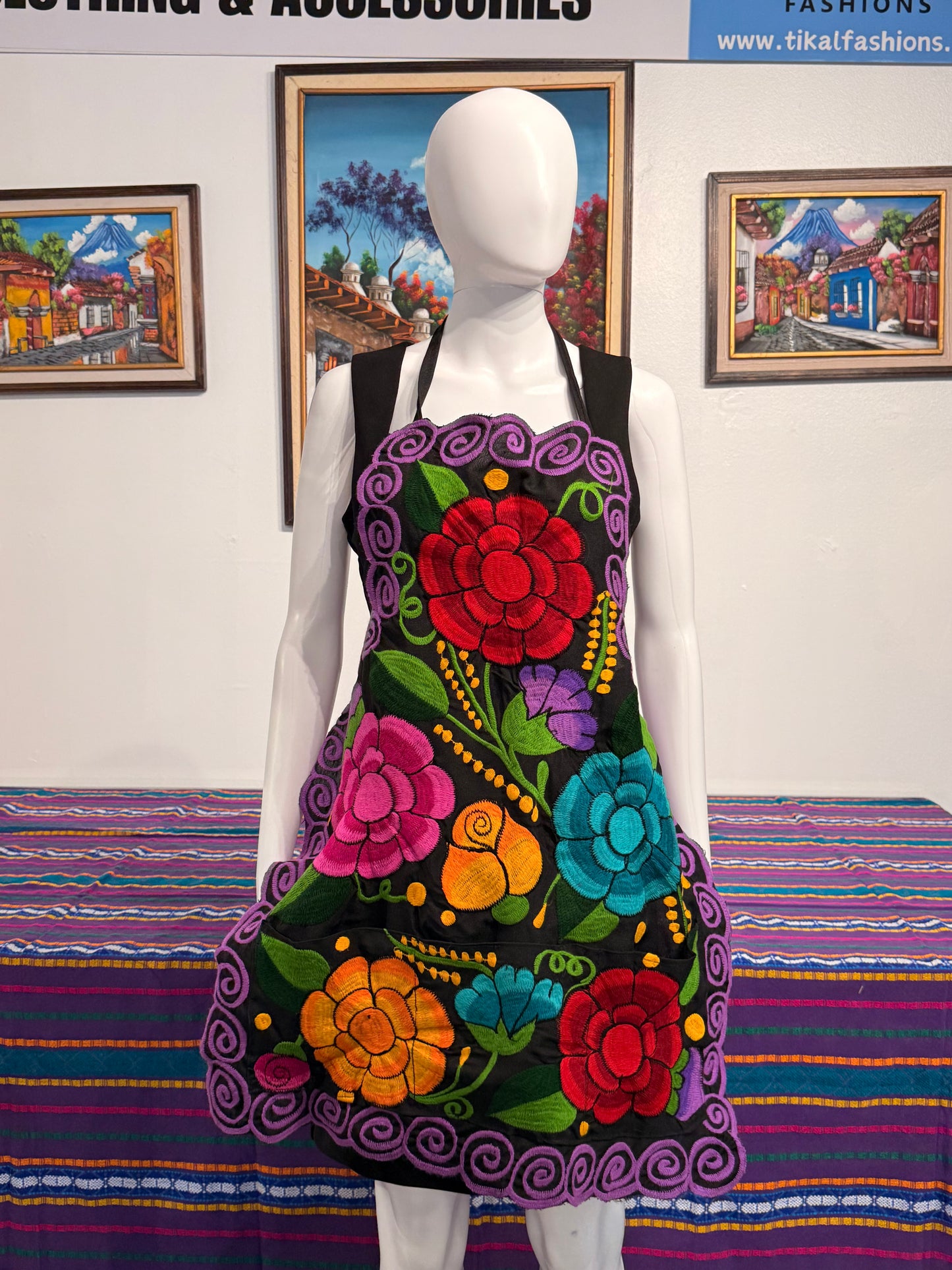 Women's Mexican Embroidered Floral Apron