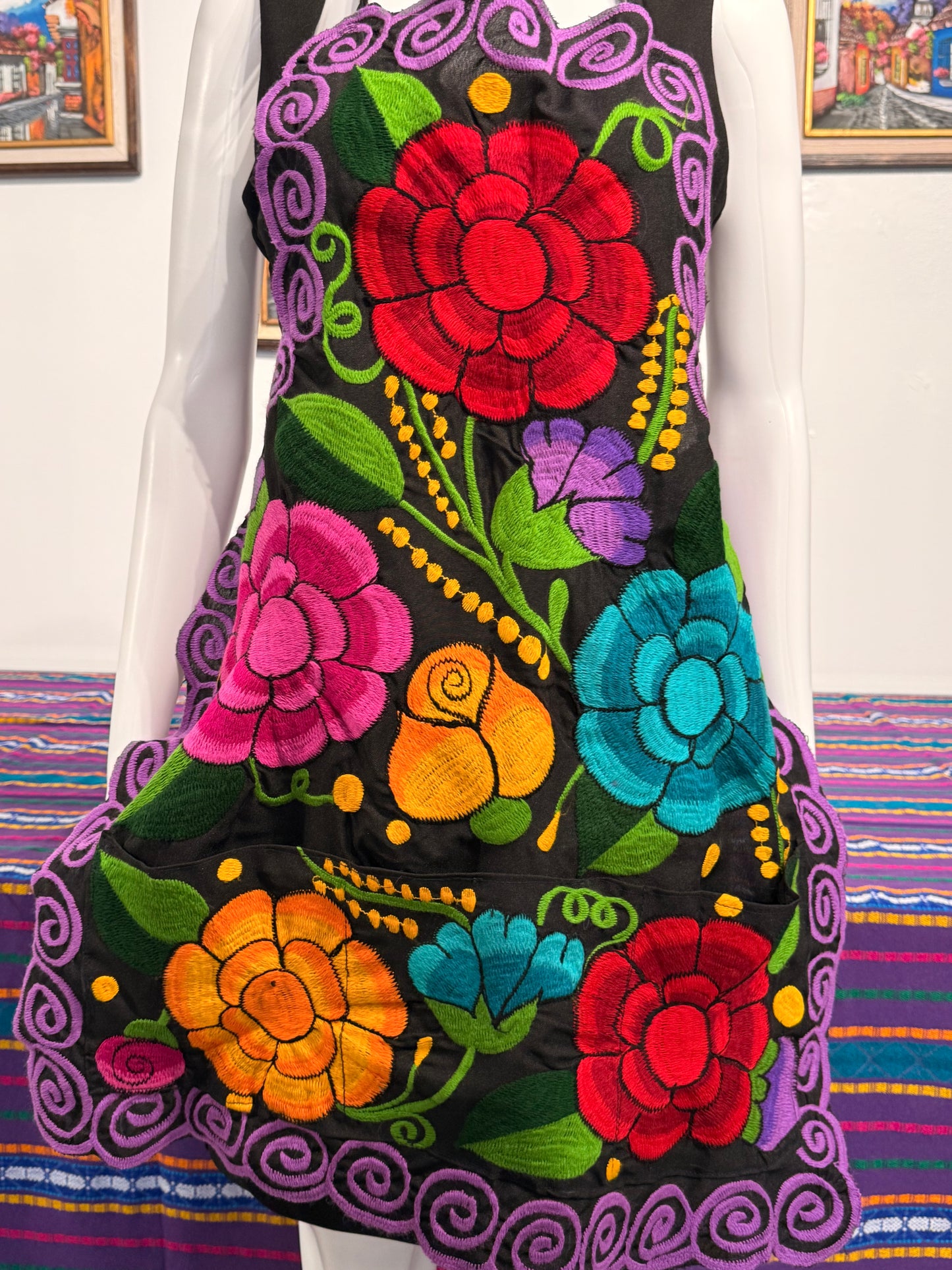 Women's Mexican Embroidered Floral Apron