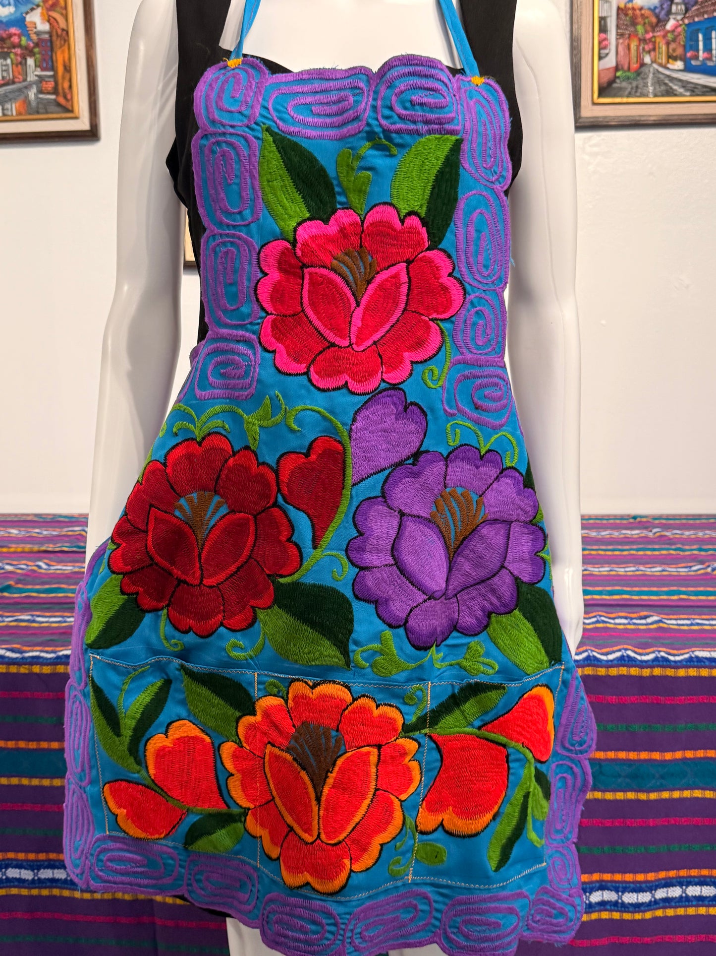 Women's Mexican Embroidered Floral Apron
