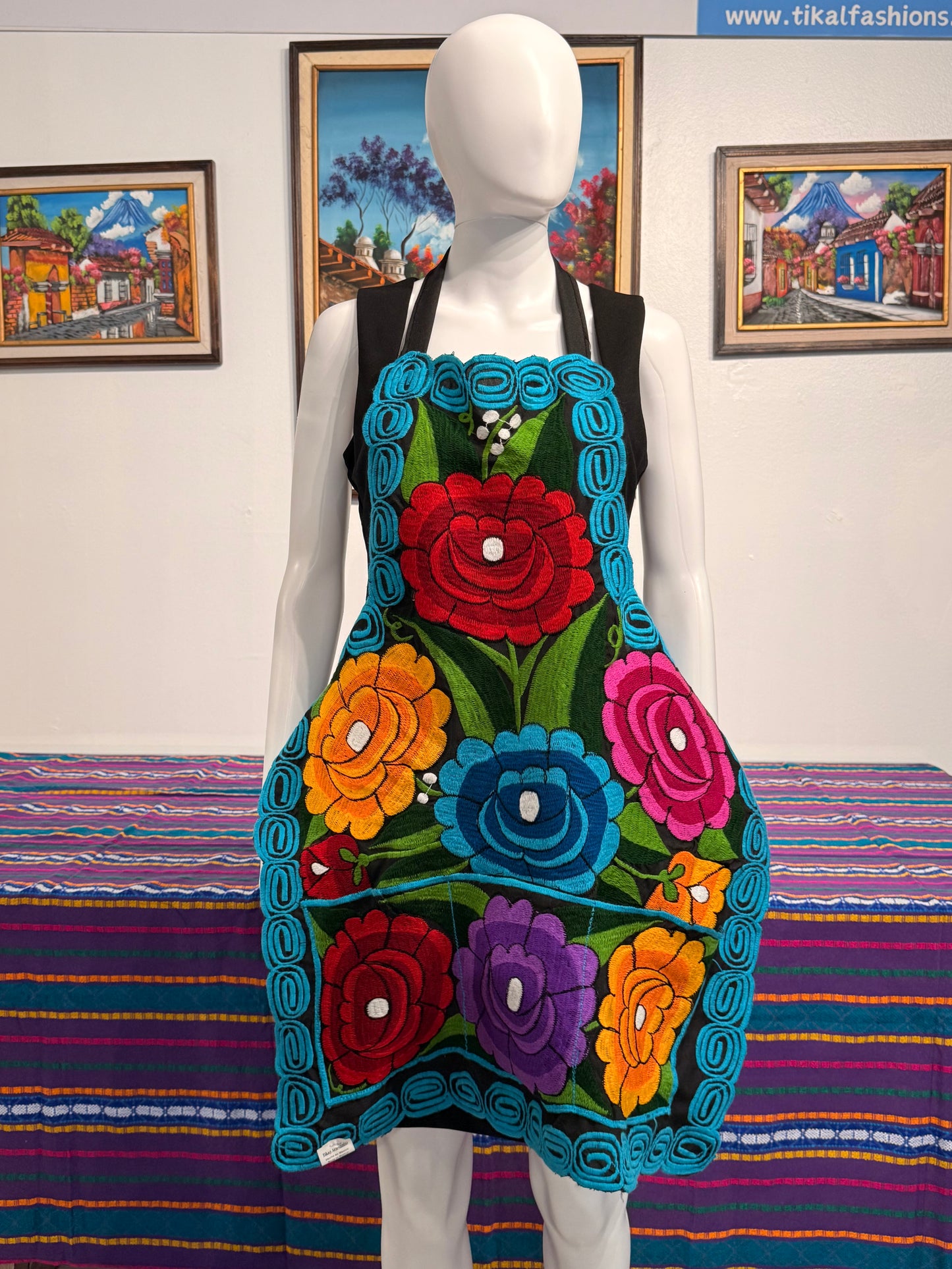 Women's Mexican Embroidered Floral Apron