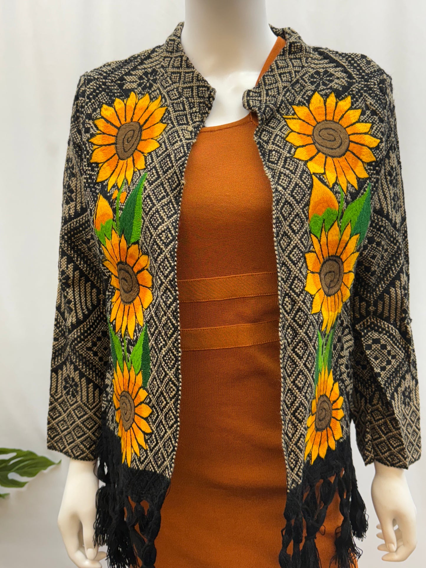 Women's Mexican Fringe Embroidered Sunflower Jacket