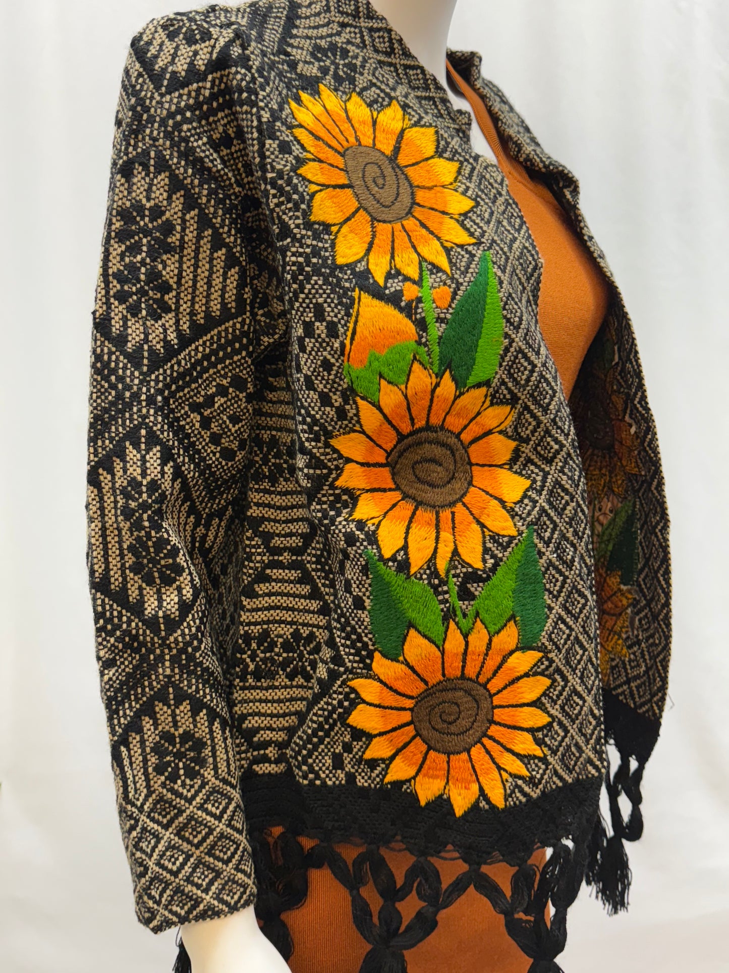 Women's Mexican Fringe Embroidered Sunflower Jacket