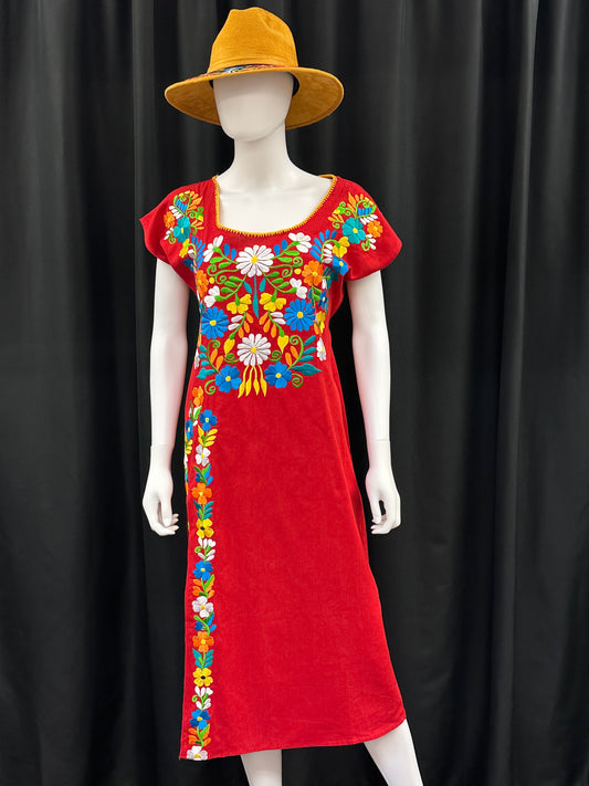 Women's Guatemalan Embroidered Long Dress with Slit Down the Leg