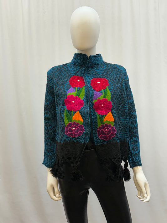 Women's Mexican Embroidered Floral  Fringe Jacket