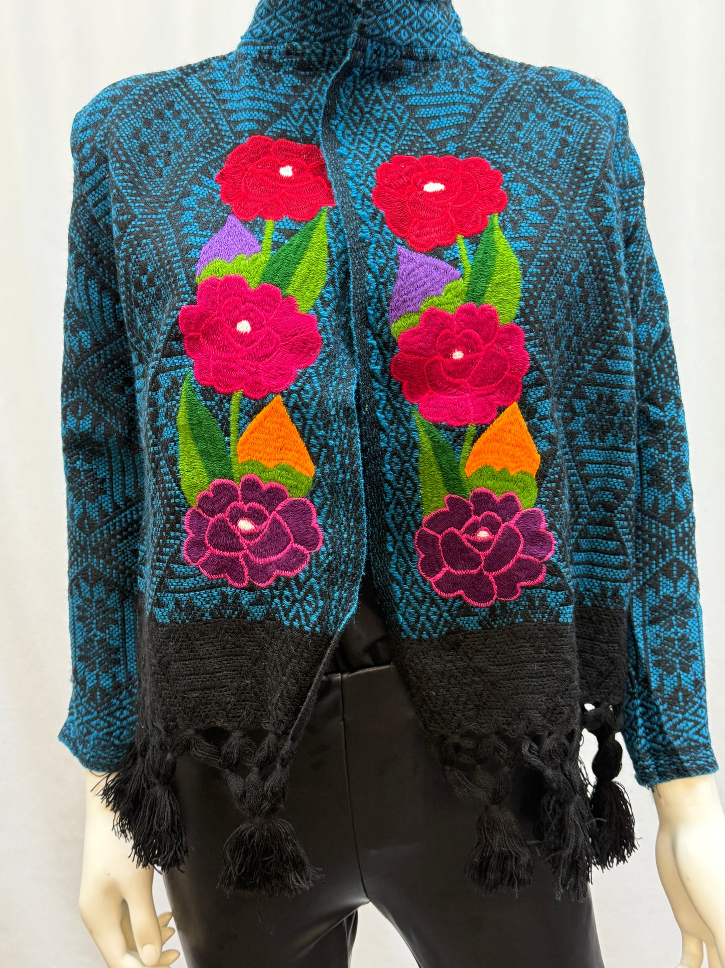 Women's Mexican Embroidered Floral  Fringe Jacket