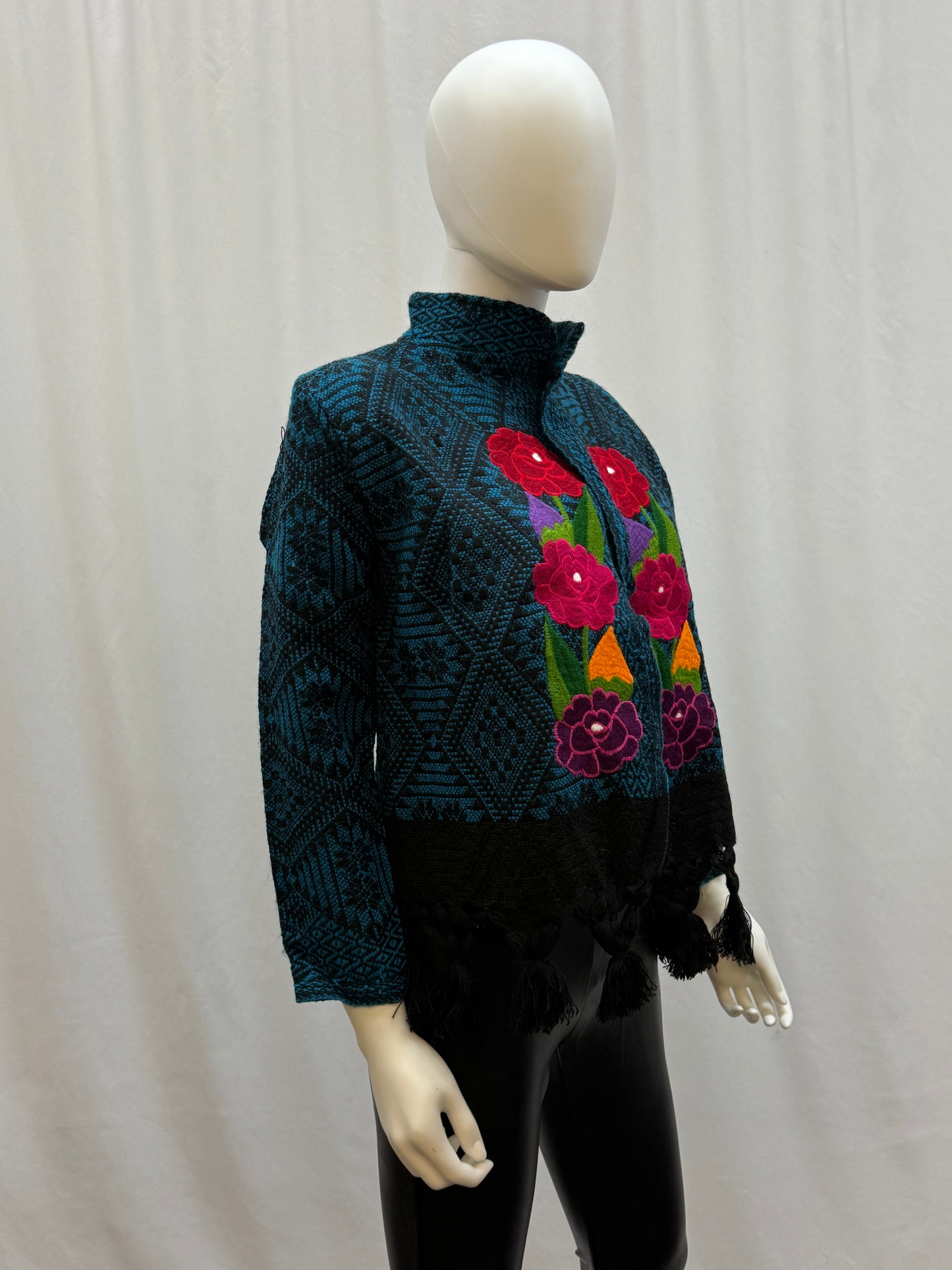 Women's Mexican Embroidered Floral  Fringe Jacket