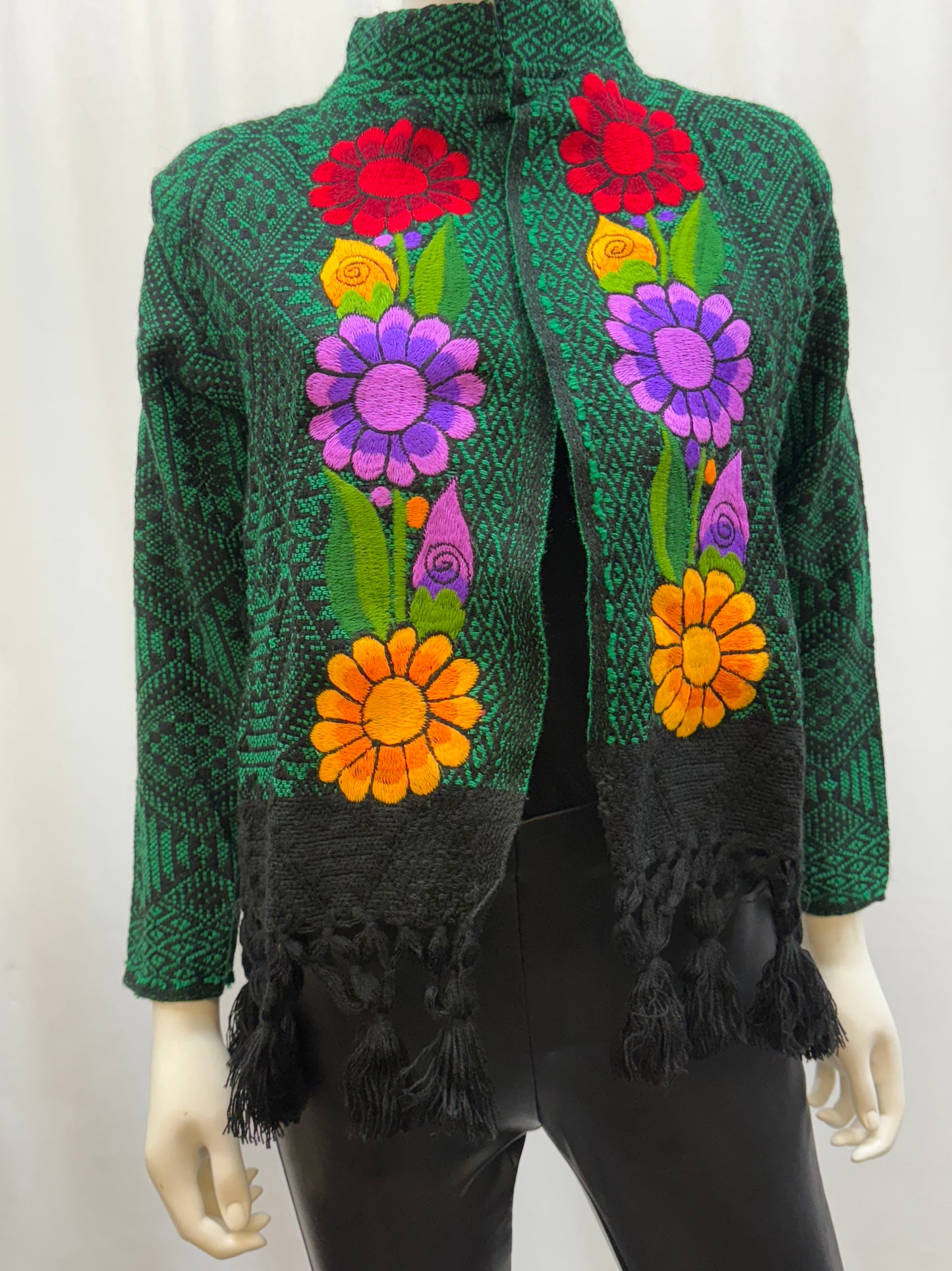 Women's Mexican Embroidered Floral Fringe Jacket