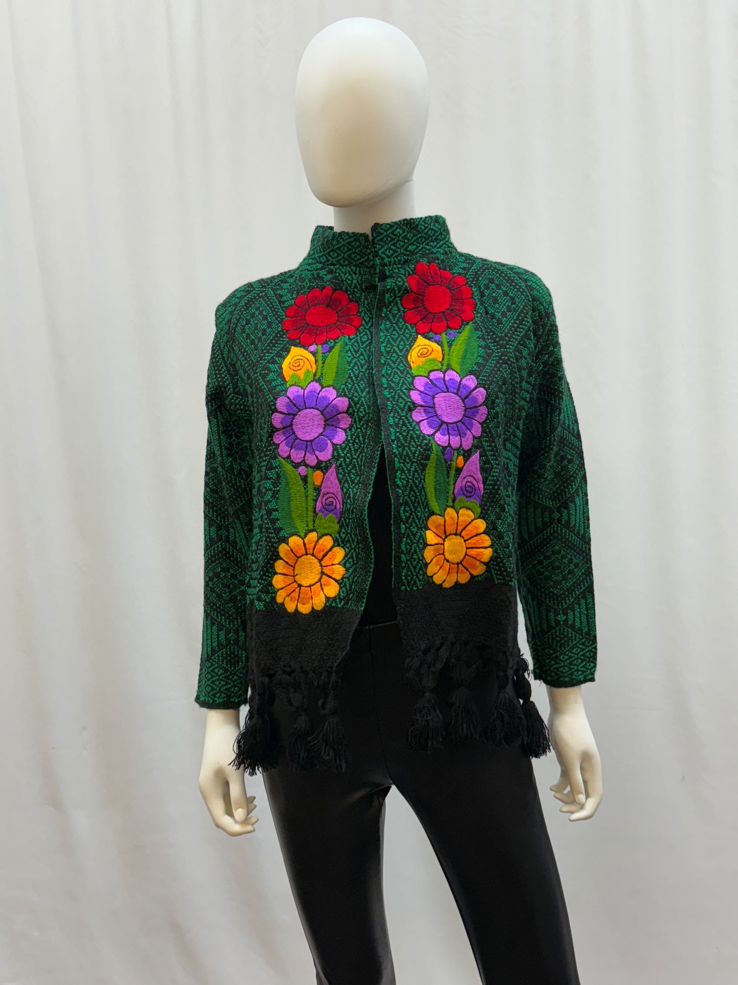 Women's Mexican Embroidered Floral Fringe Jacket