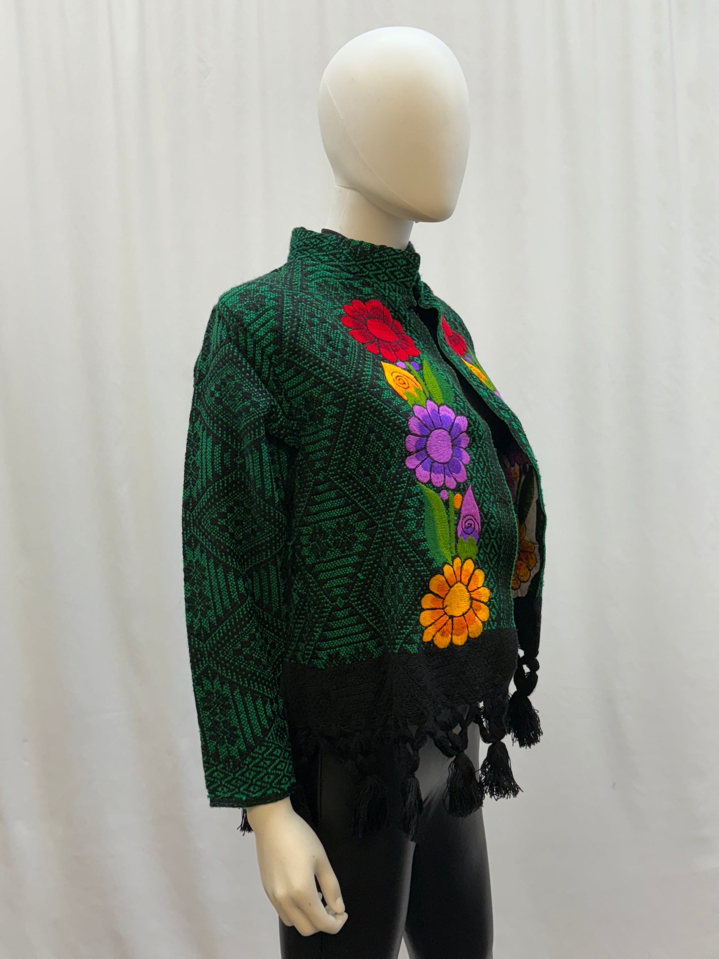 Women's Mexican Embroidered Floral Fringe Jacket