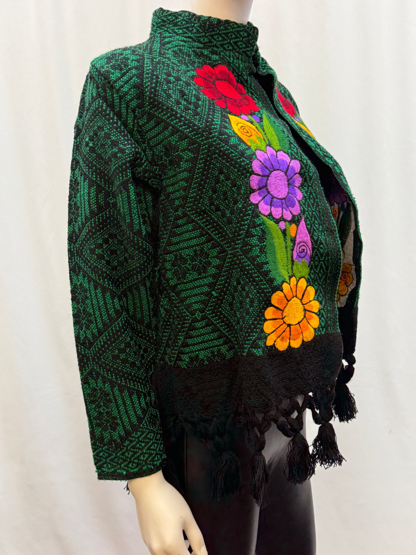 Women's Mexican Embroidered Floral Fringe Jacket