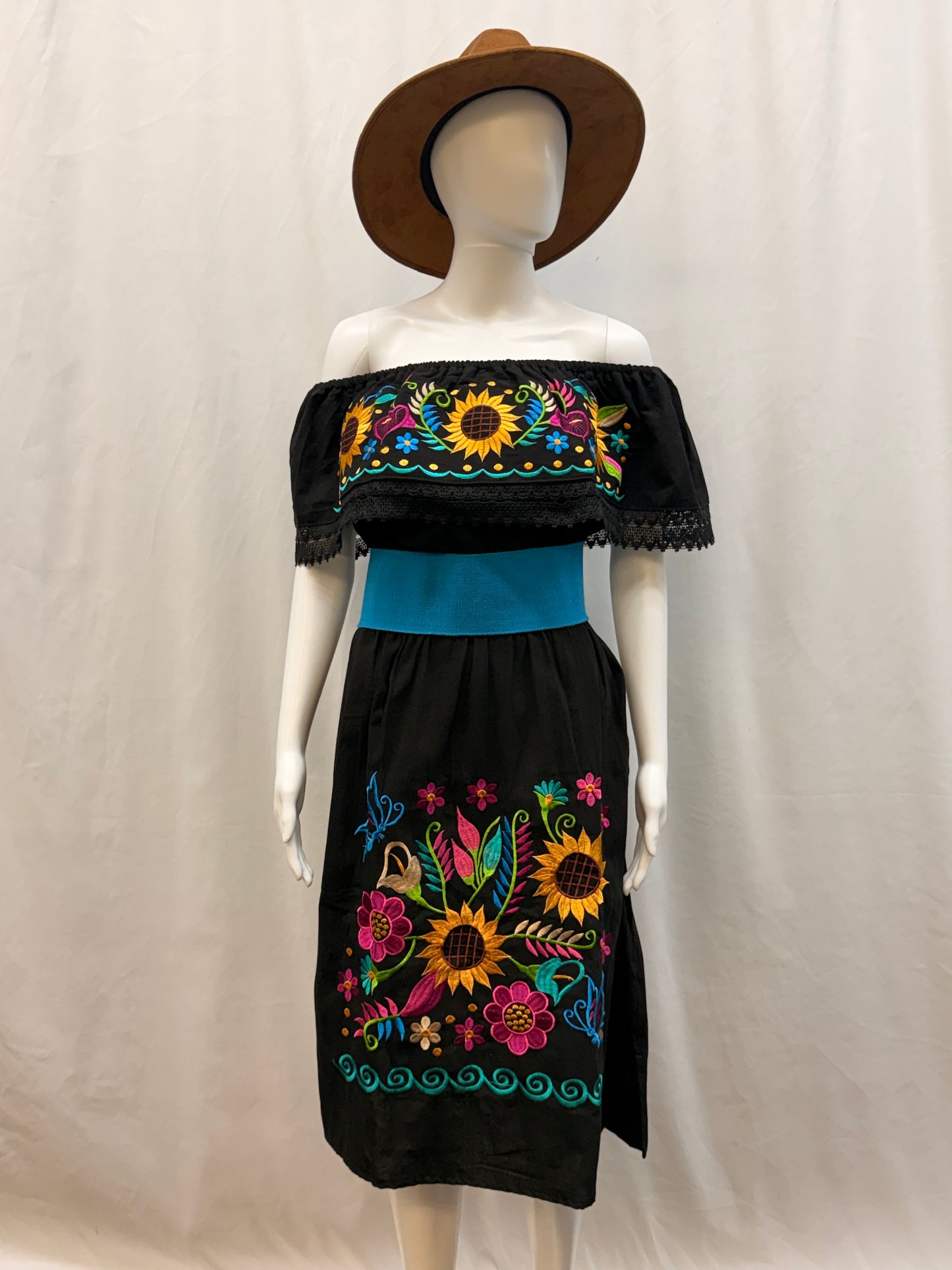 Women's Mexican Embroidered Sunflower Dress