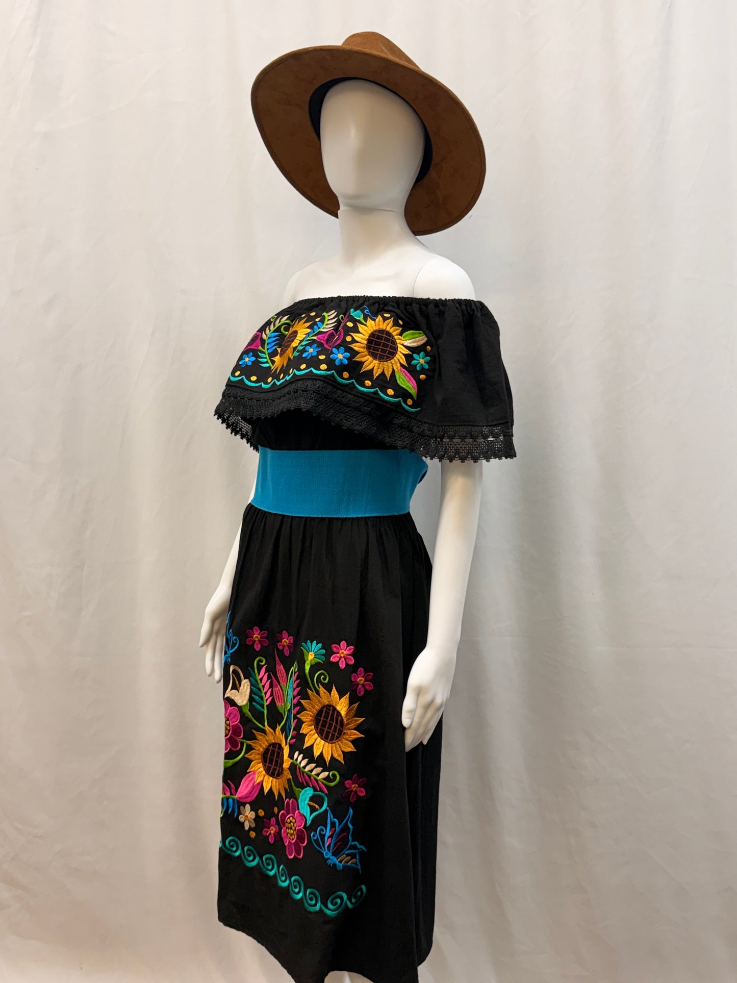 Women's Mexican Embroidered Sunflower Dress