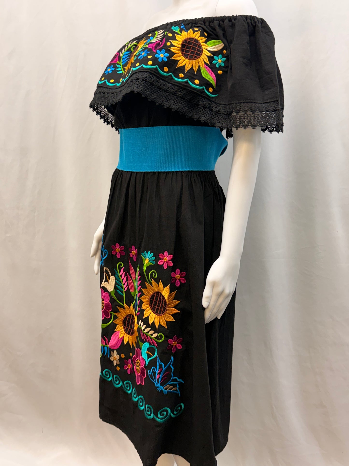 Women's Mexican Embroidered Sunflower Dress