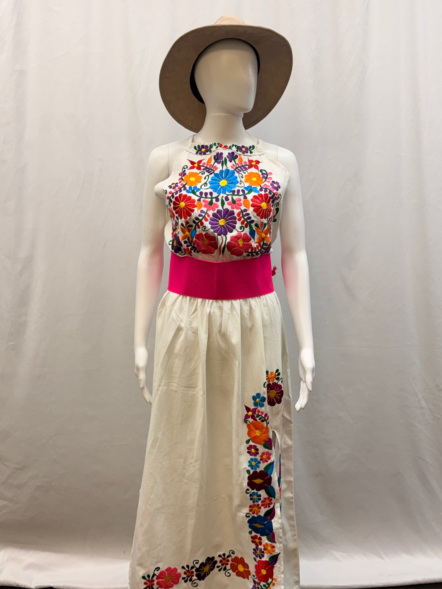 Women's Mexican Embroidered Halter Dress with Slit