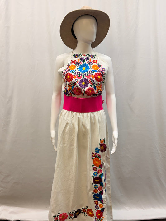 Women's Mexican Embroidered Halter Dress with Slit
